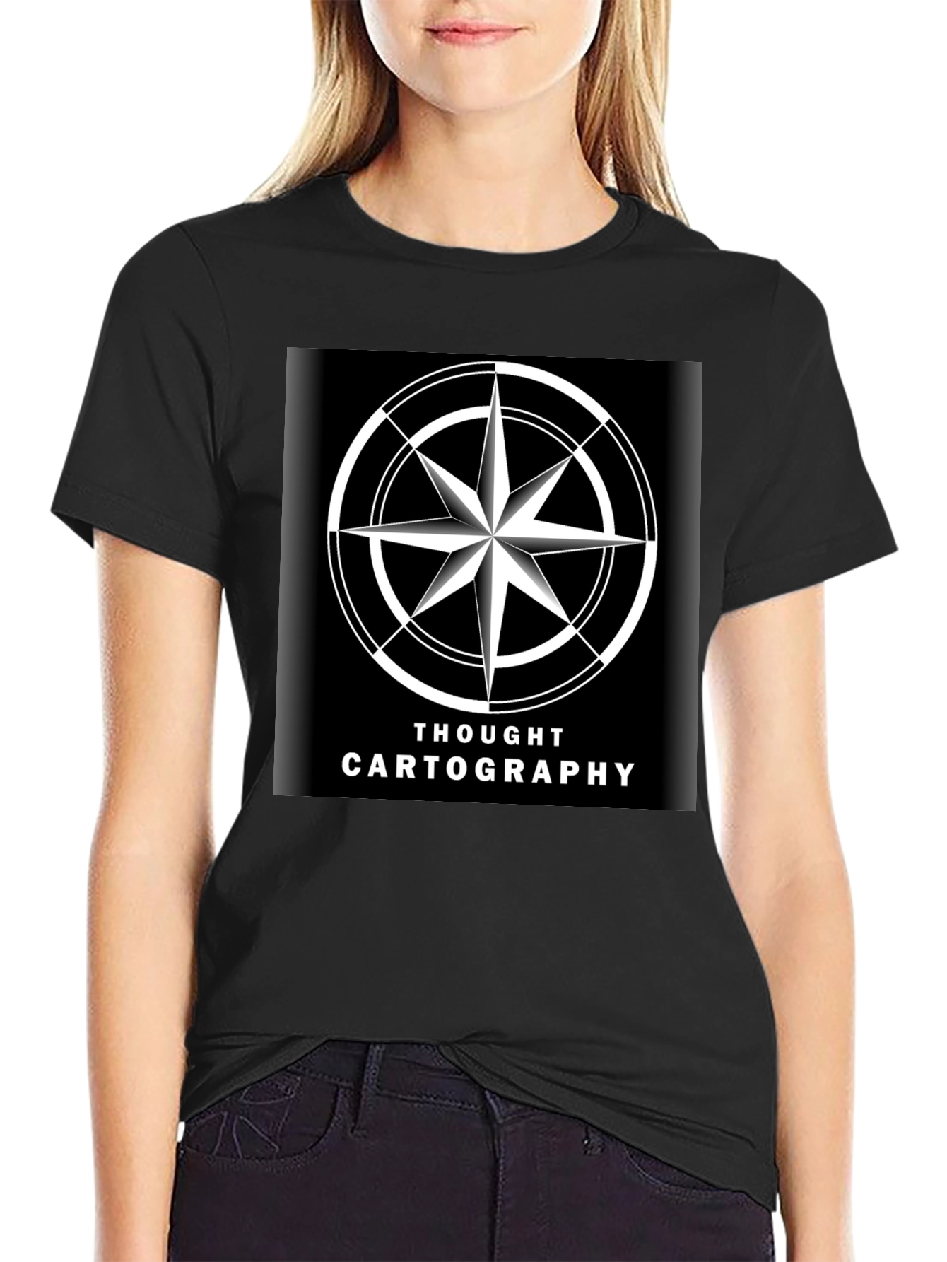 Thought Cartography Compass Design Black T-Shirt