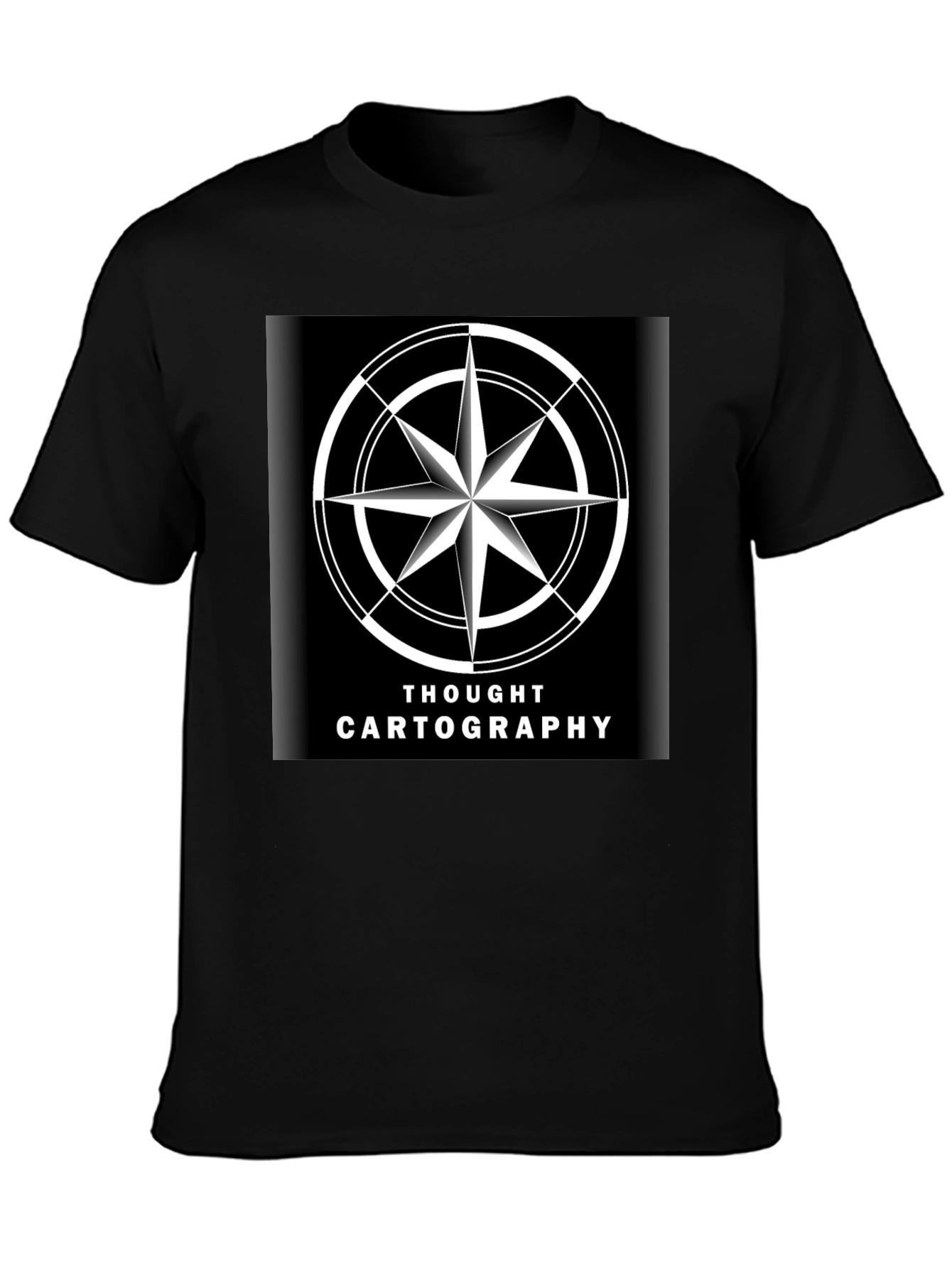 Thought Cartography Compass Design Black T-Shirt