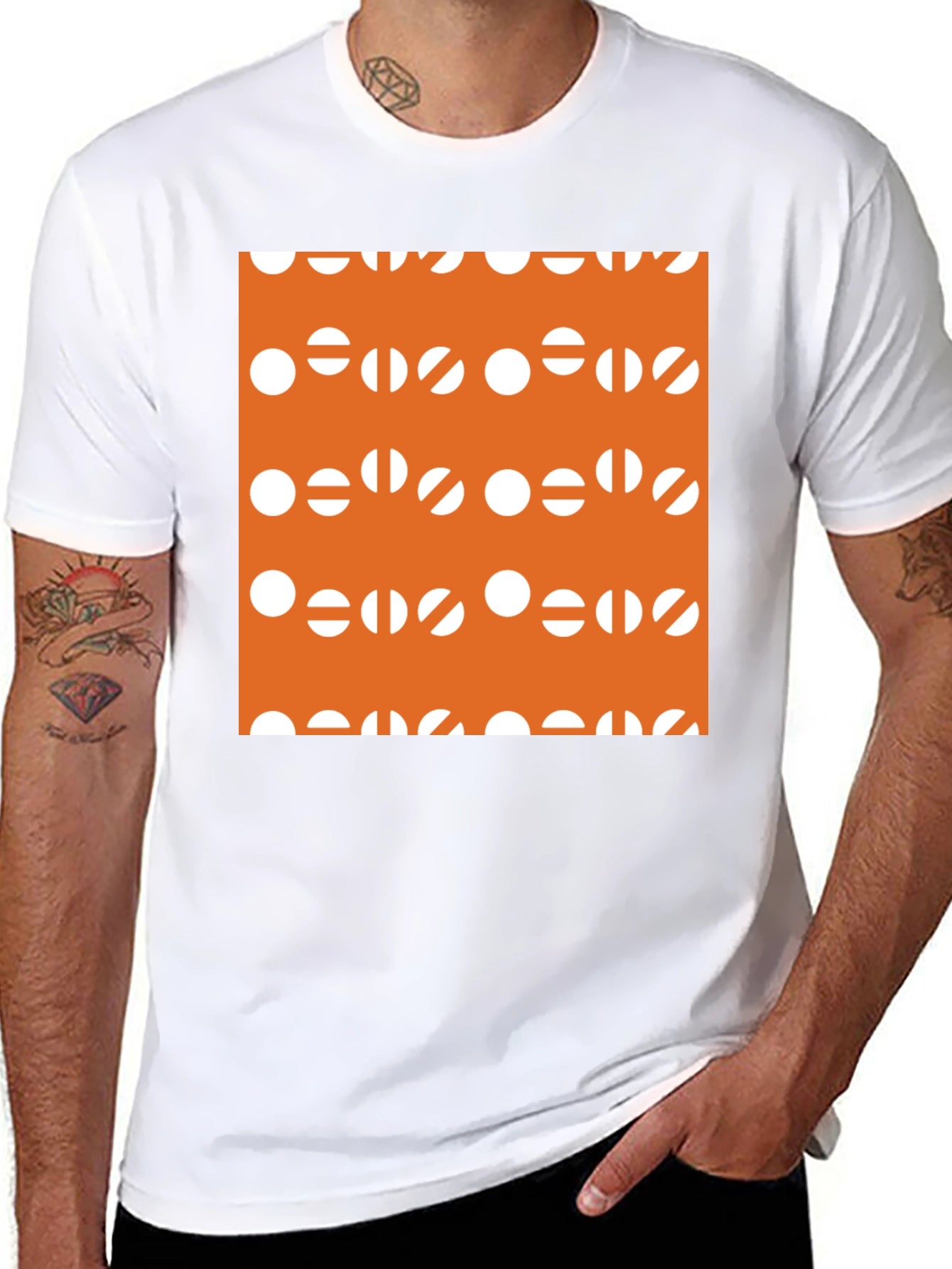 Modern Graphic Tee - Orange & White Circles