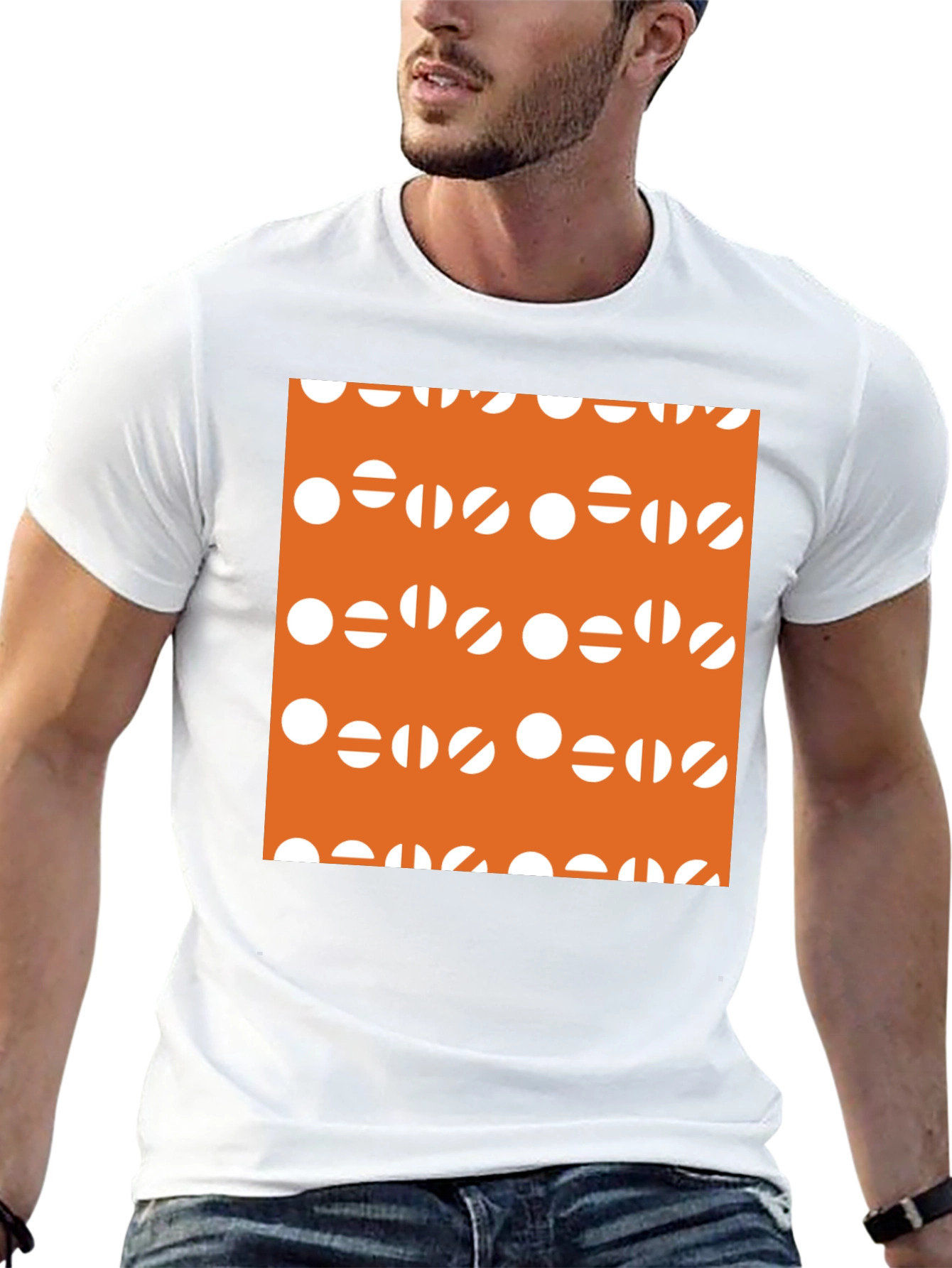 Modern Graphic Tee - Orange & White Circles