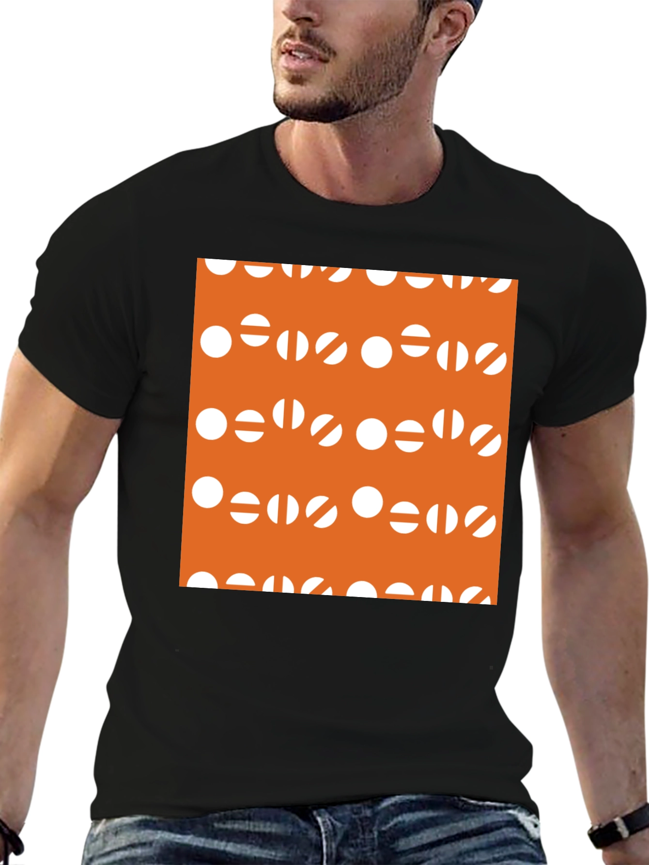 Modern Graphic Tee - Orange & White Circles