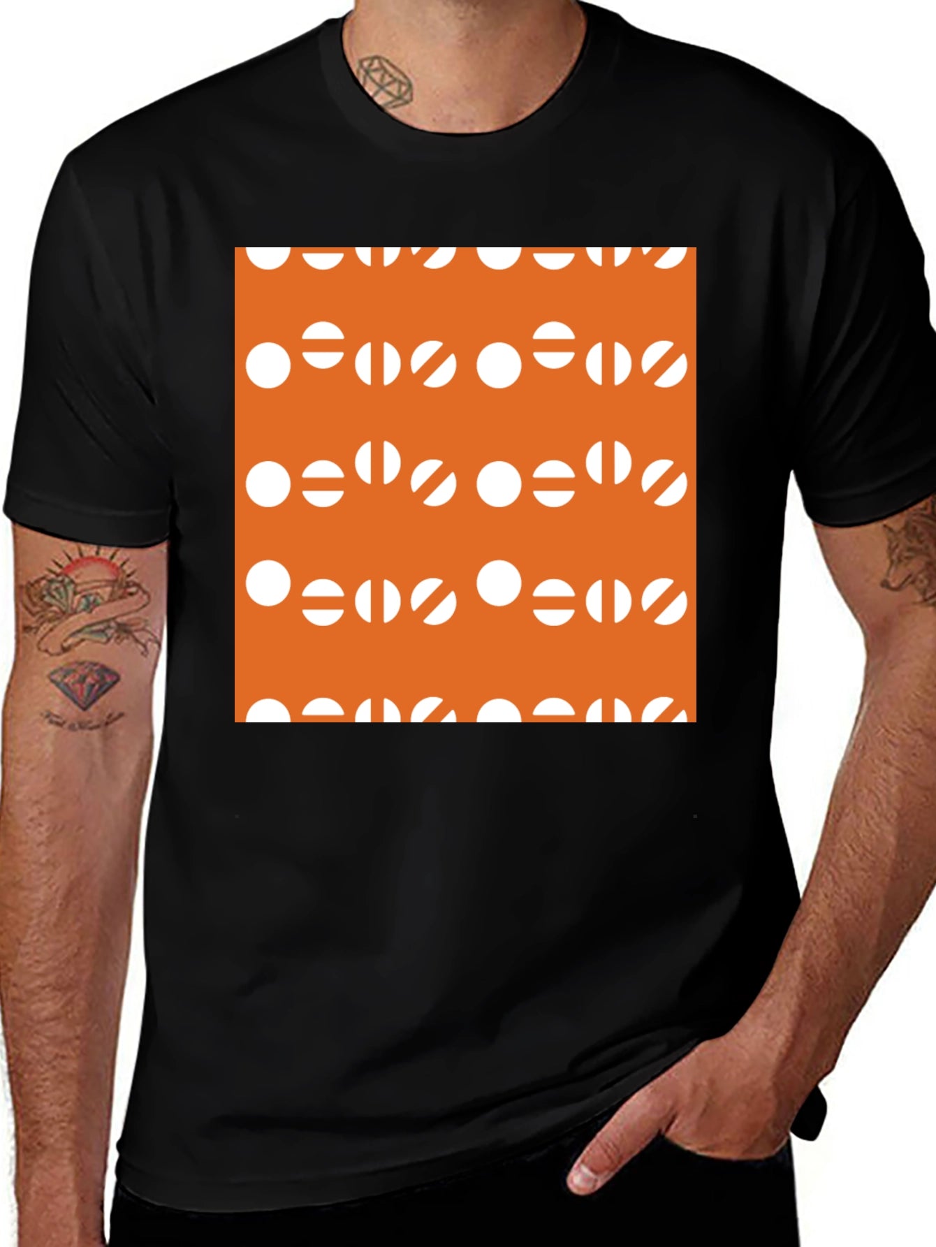 Modern Graphic Tee - Orange & White Circles