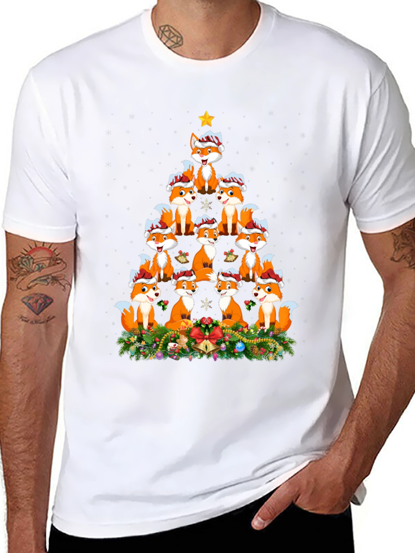 Fox Christmas Tree T-Shirt - Festive Holiday Apparel