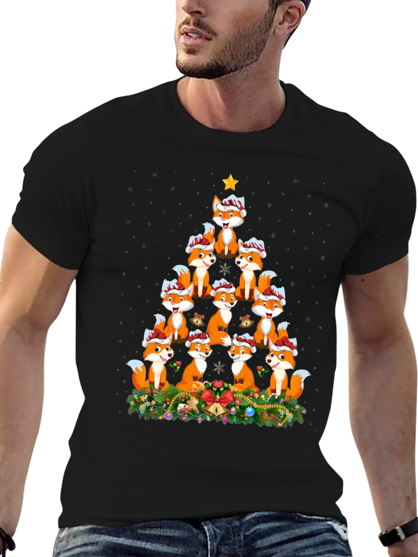 Fox Christmas Tree T-Shirt - Festive Holiday Apparel