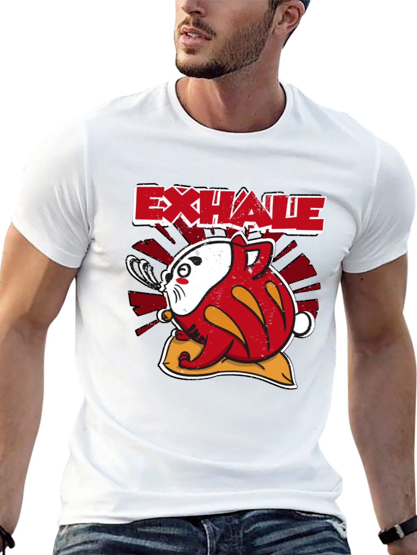 Exhale Daruma Cat Black T-Shirt