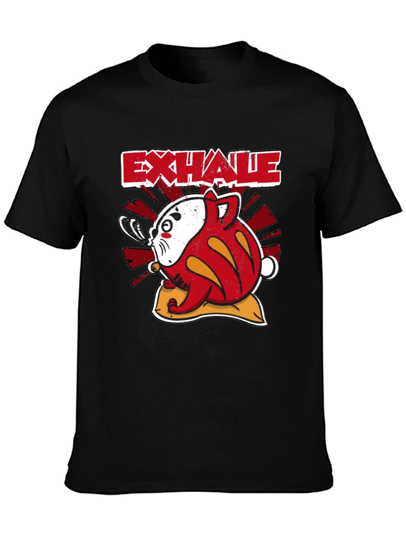 Exhale Daruma Cat Black T-Shirt