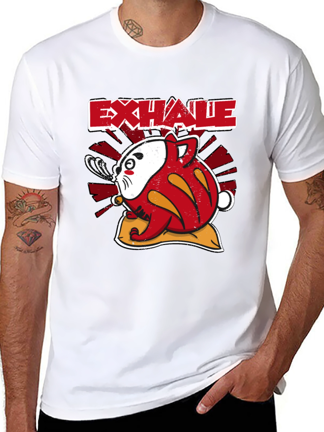Exhale Daruma Cat Black T-Shirt