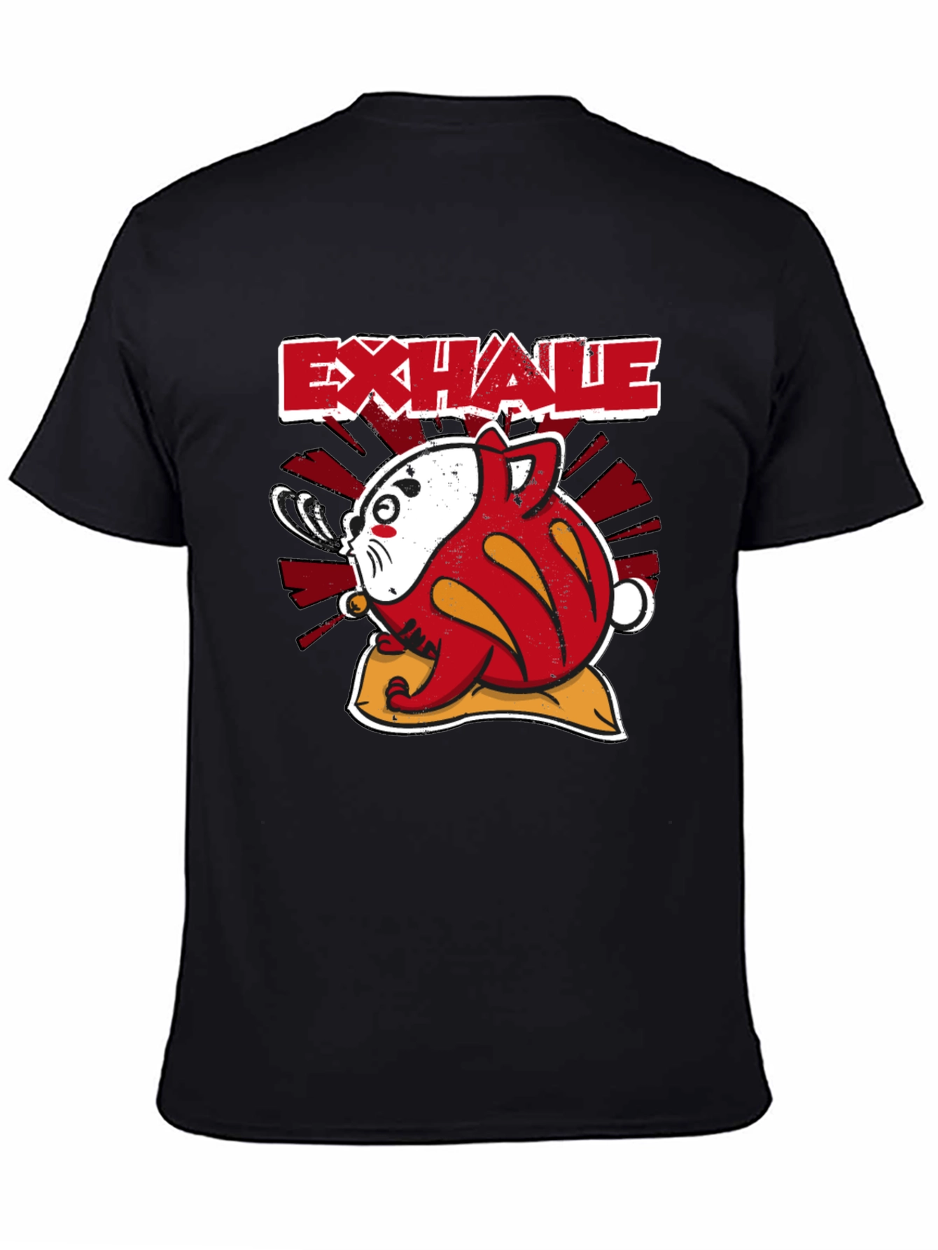 Exhale Daruma Cat Black T-Shirt