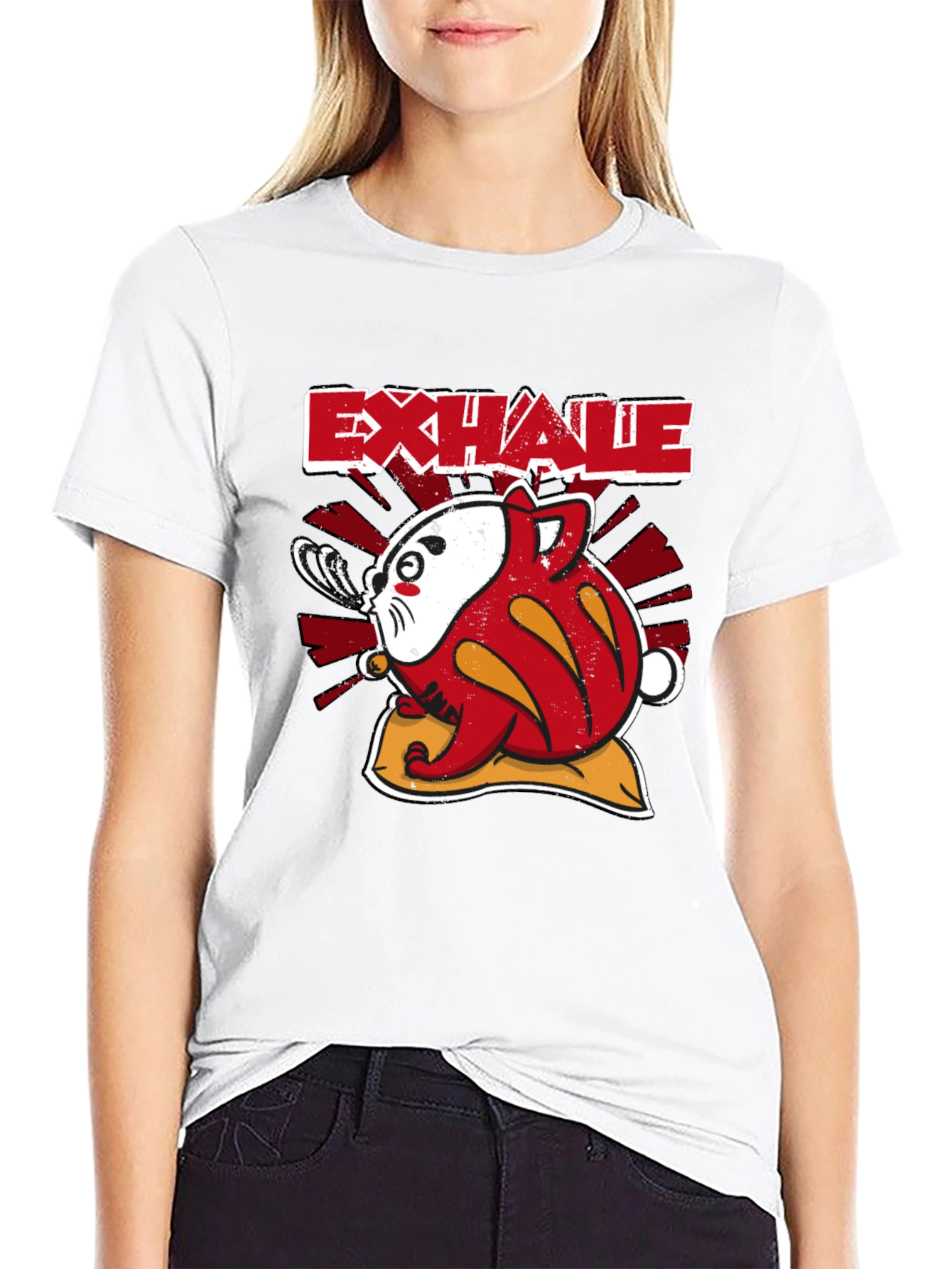 Exhale Daruma Cat Black T-Shirt