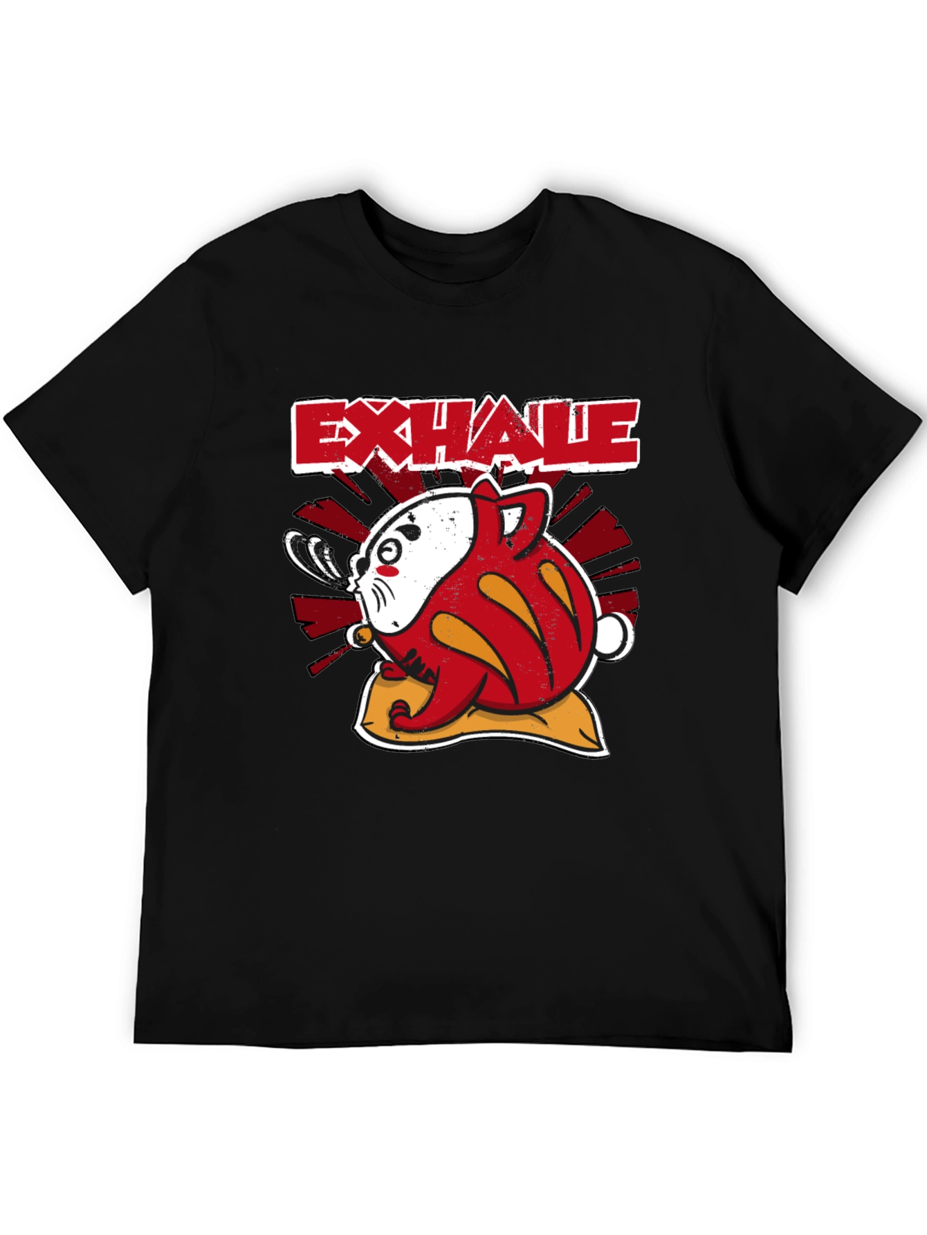 Exhale Daruma Cat Black T-Shirt