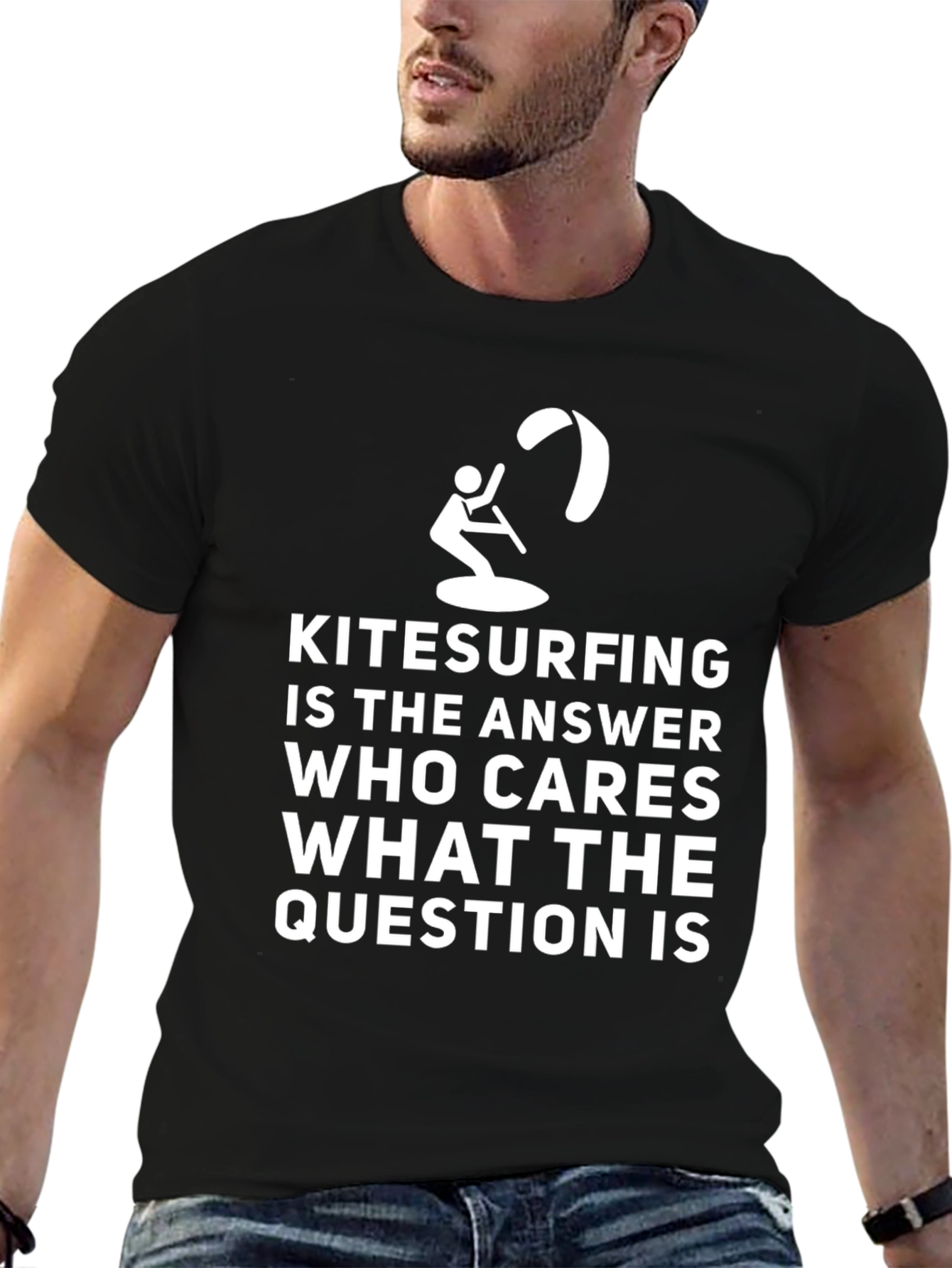 Kitesurfing Answer T-Shirt: Black Graphic Tee