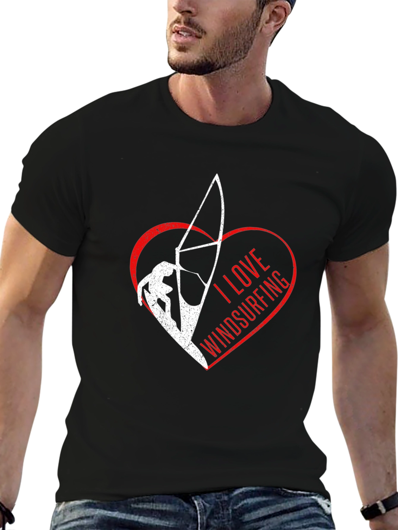 I Love Windsurfing Graphic Tee - Black