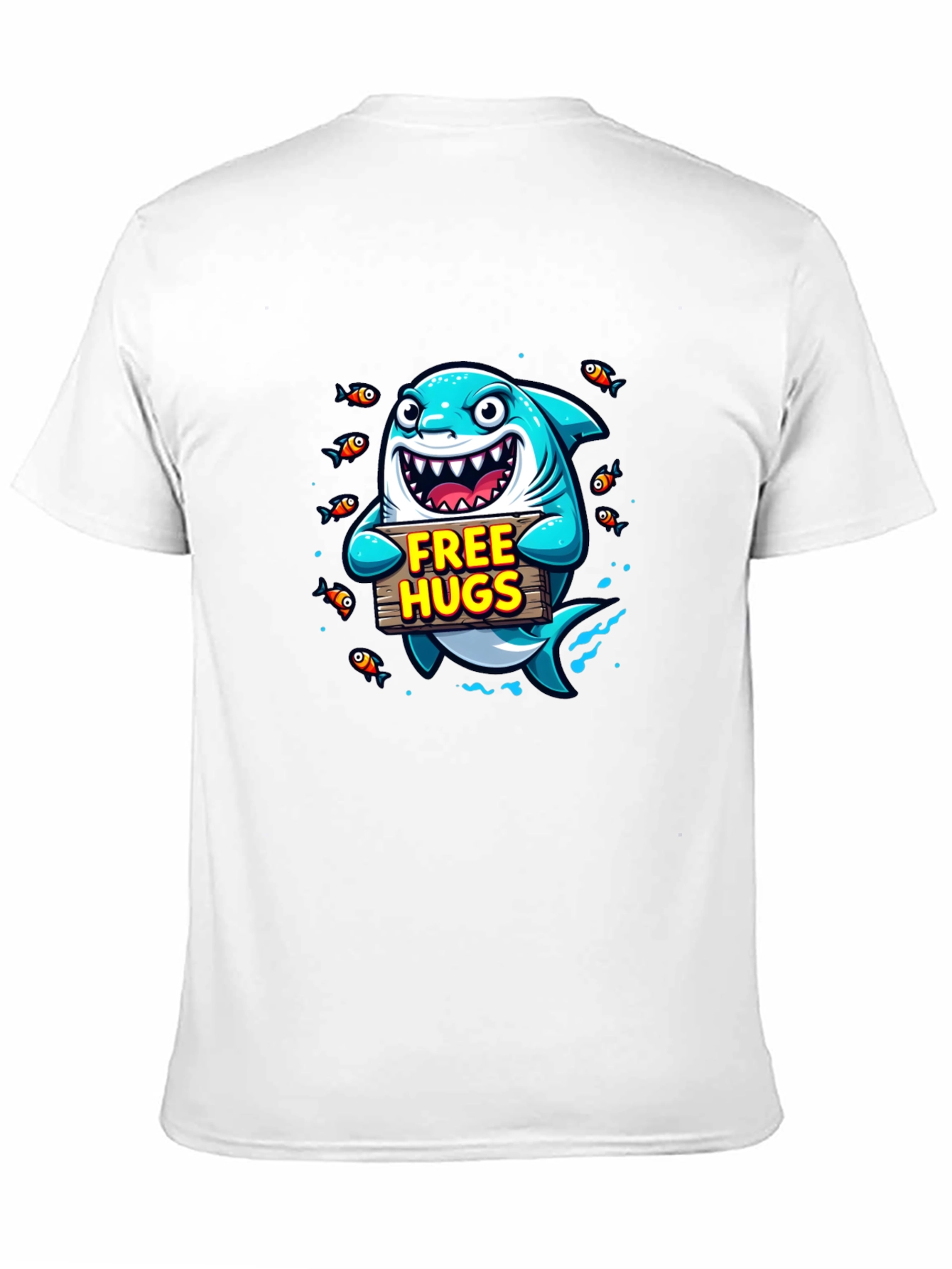 Free Hugs Cartoon Shark Black T-Shirt