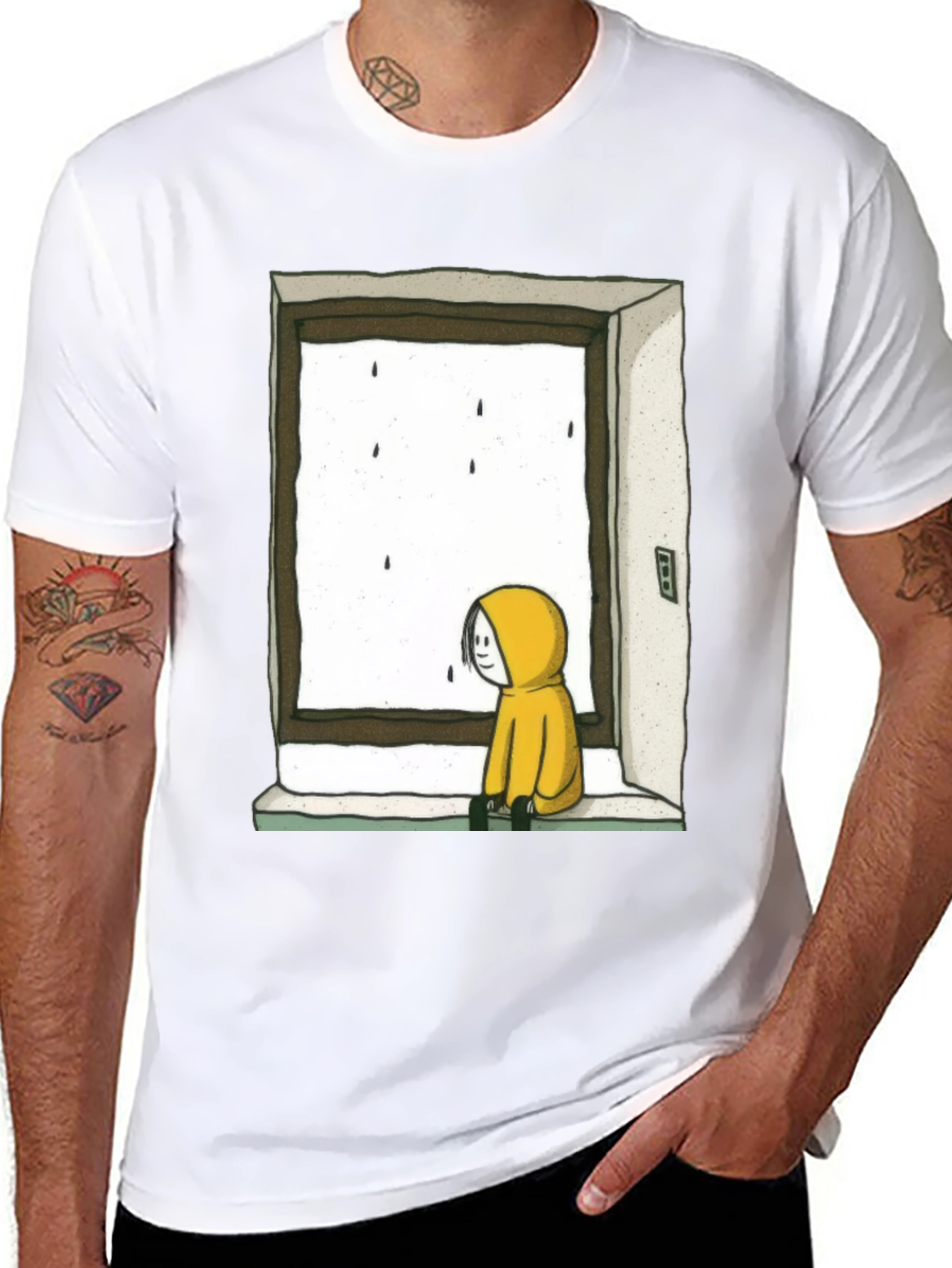 Rainy Day Window Graphic Tee - Unisex Black T-Shirt