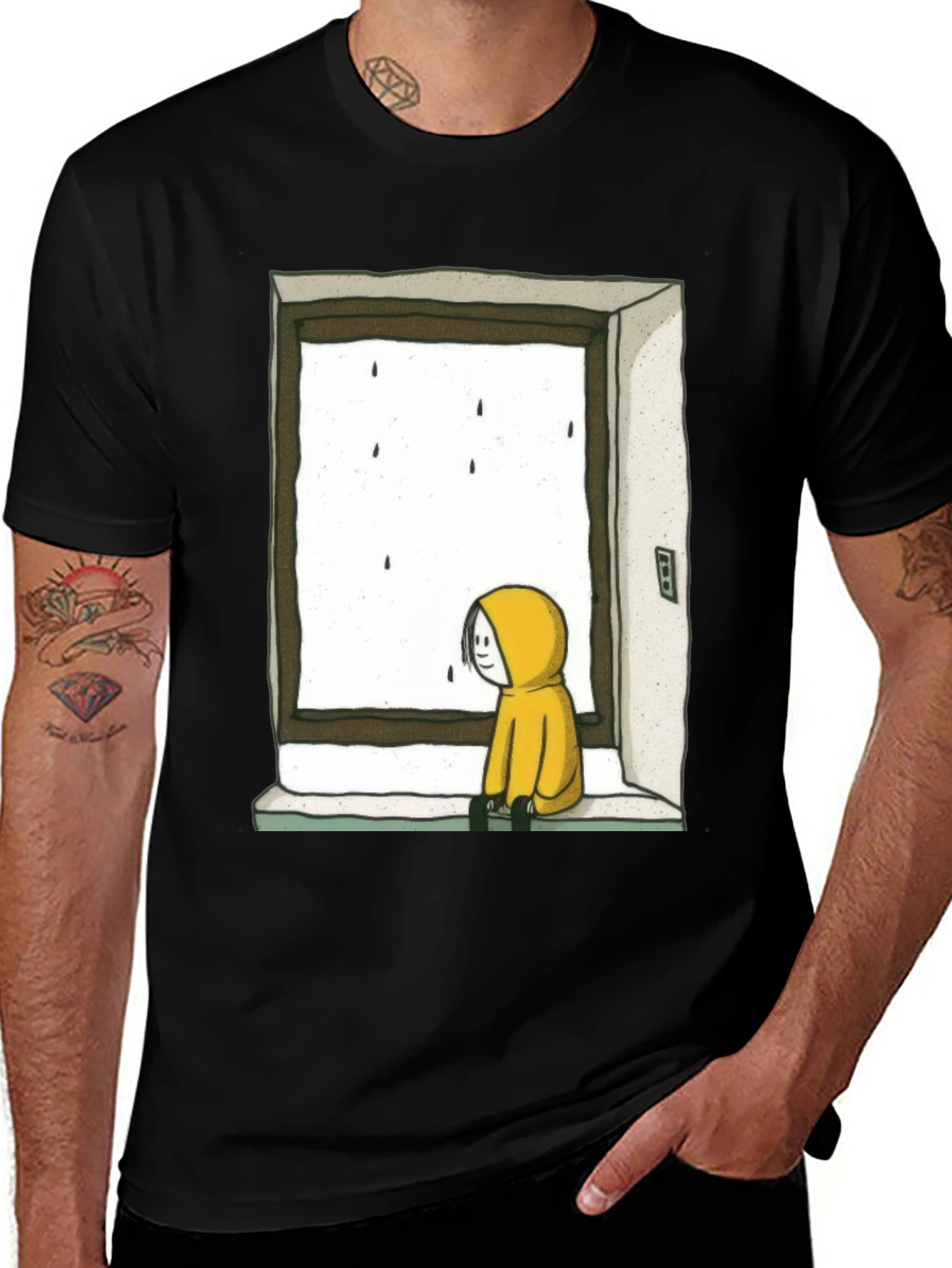 Rainy Day Window Graphic Tee - Unisex Black T-Shirt