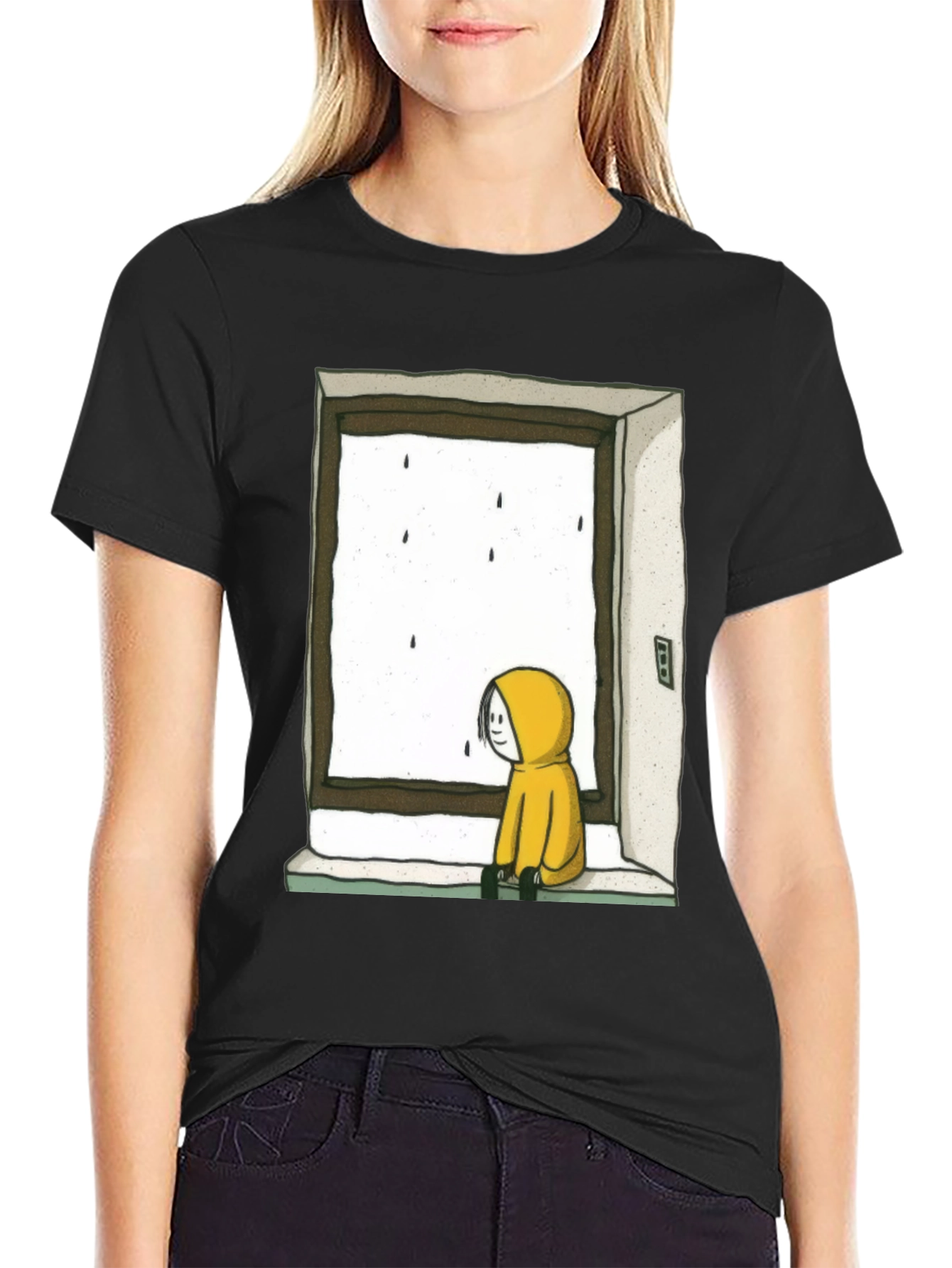 Rainy Day Window Graphic Tee - Unisex Black T-Shirt