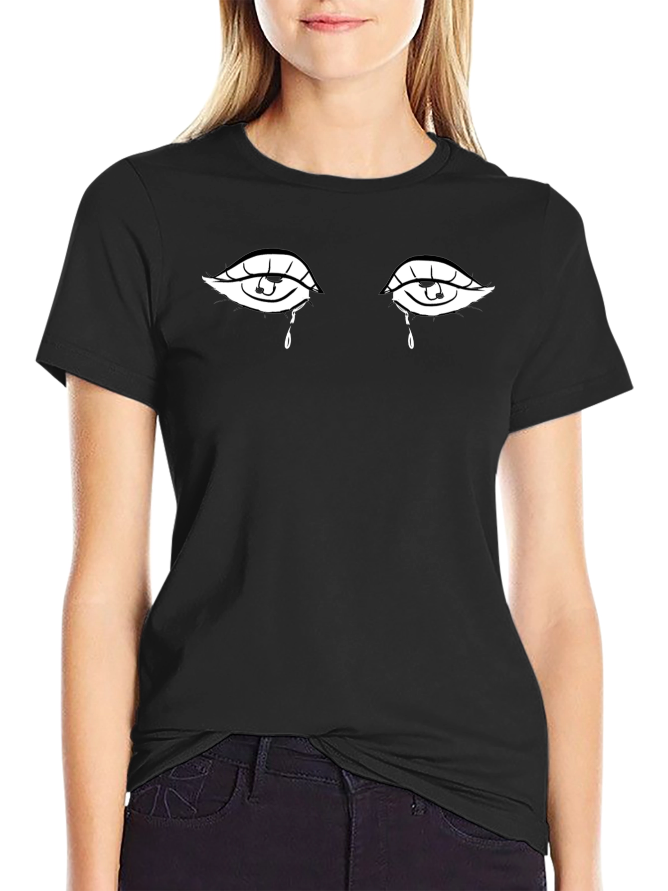 Teary Eyes Graphic Tee - Black Cotton