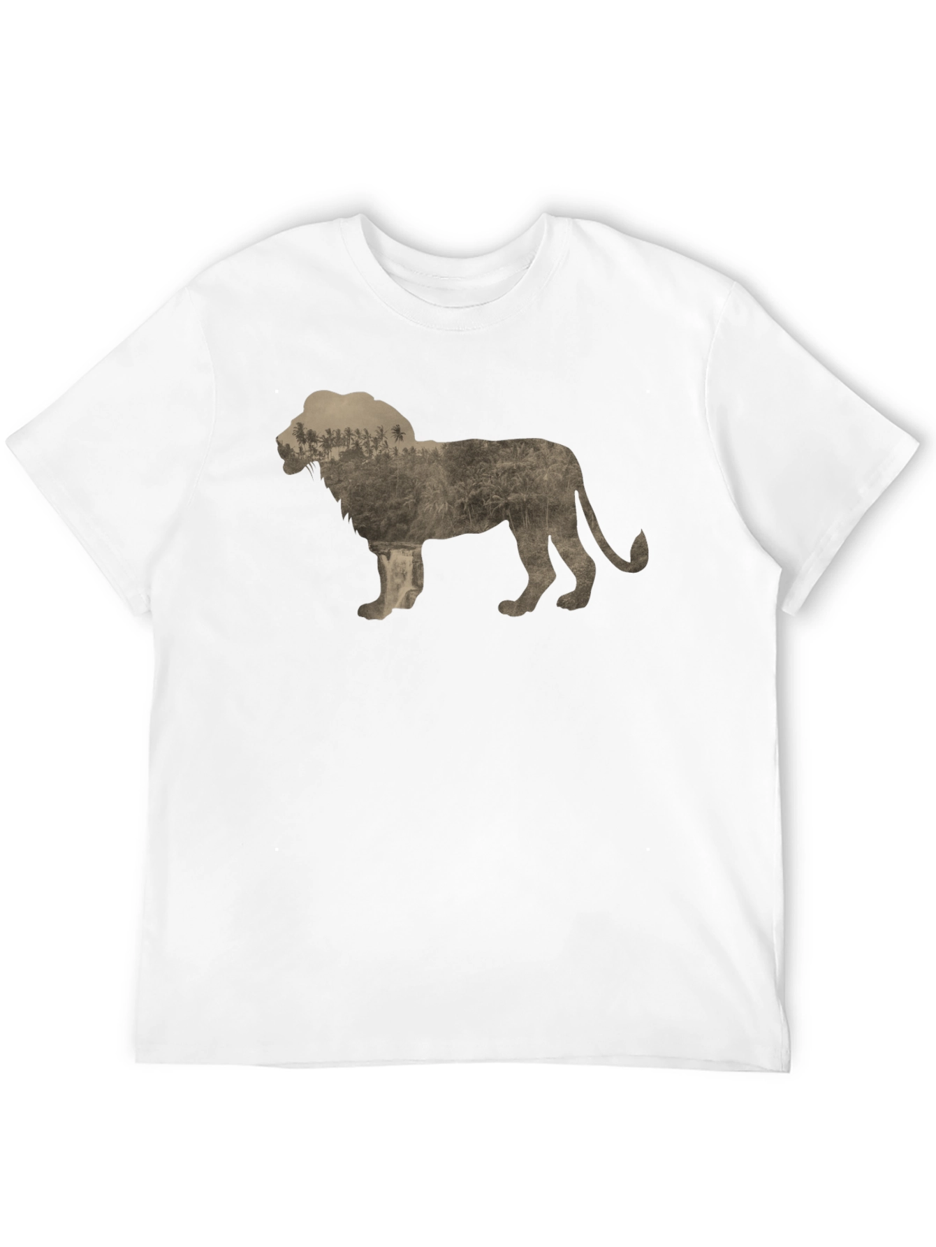 Lion Silhouette Nature Graphic Print Crew Neck Tee