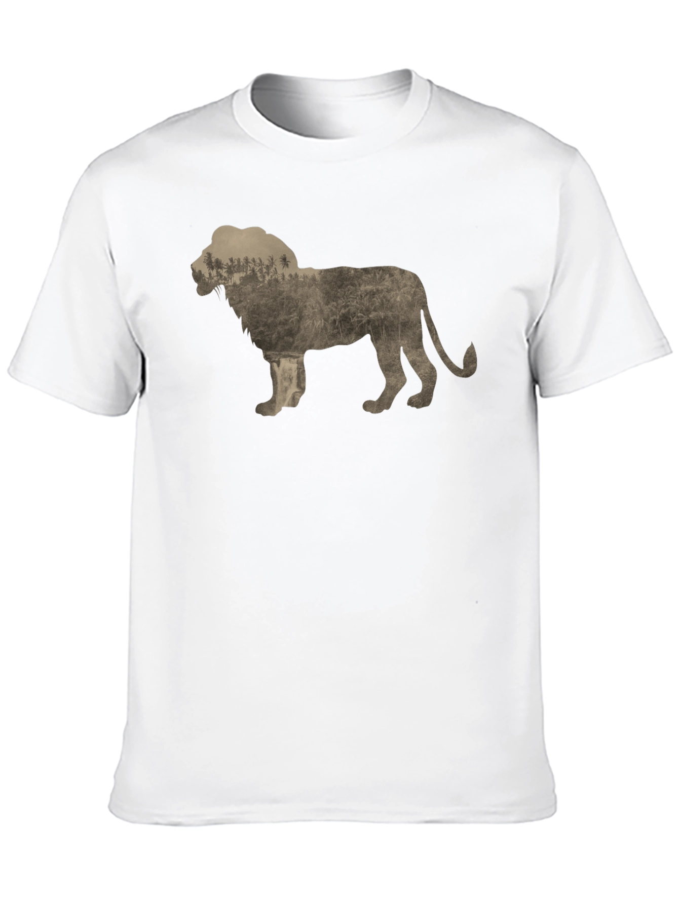 Lion Silhouette Nature Graphic Print Crew Neck Tee