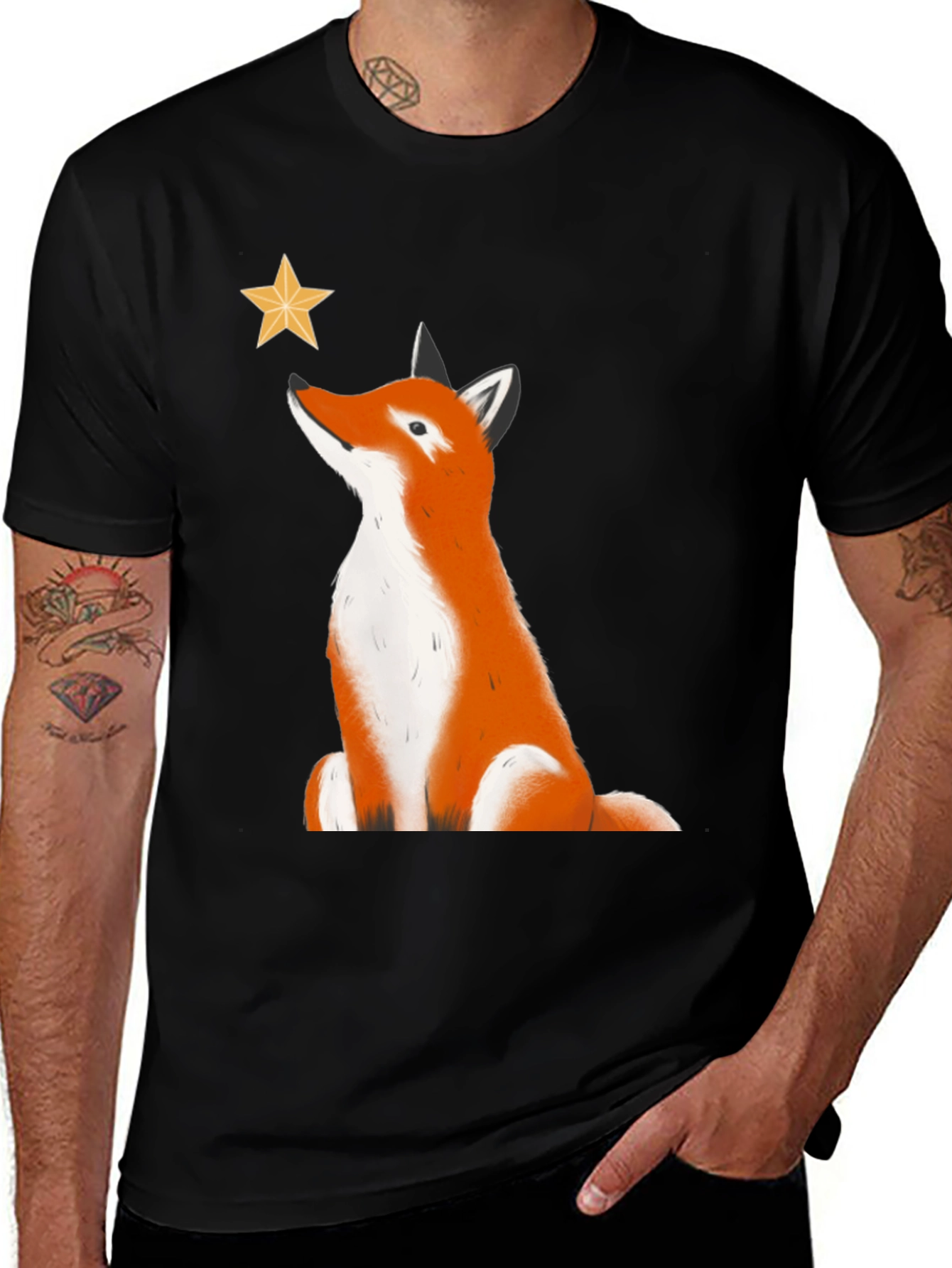 Fox Stargazer Graphic Tee - Black Cotton T-Shirt