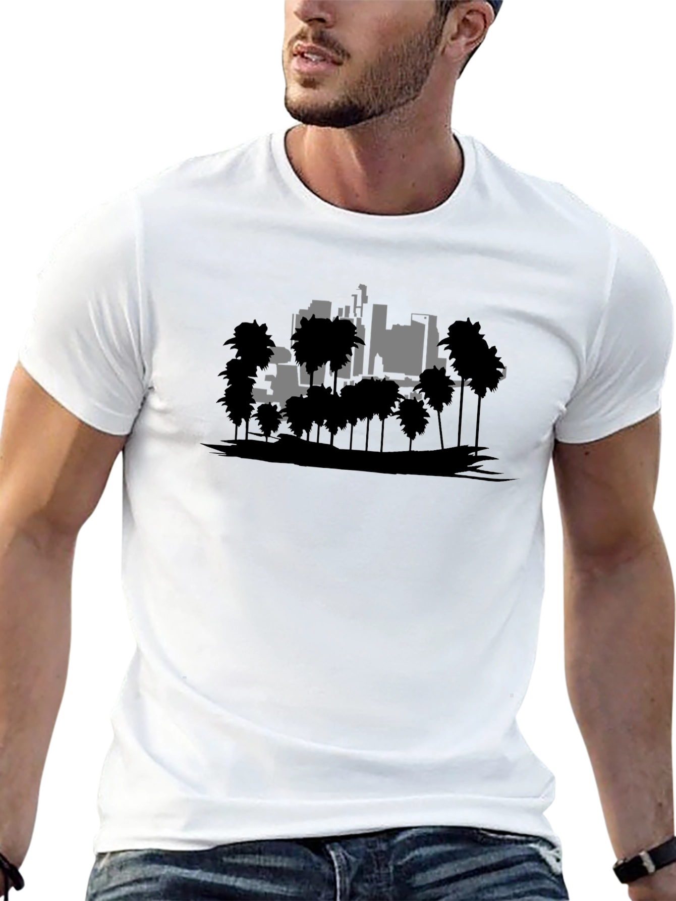 Retro Cityscape Graphic Tee - Black