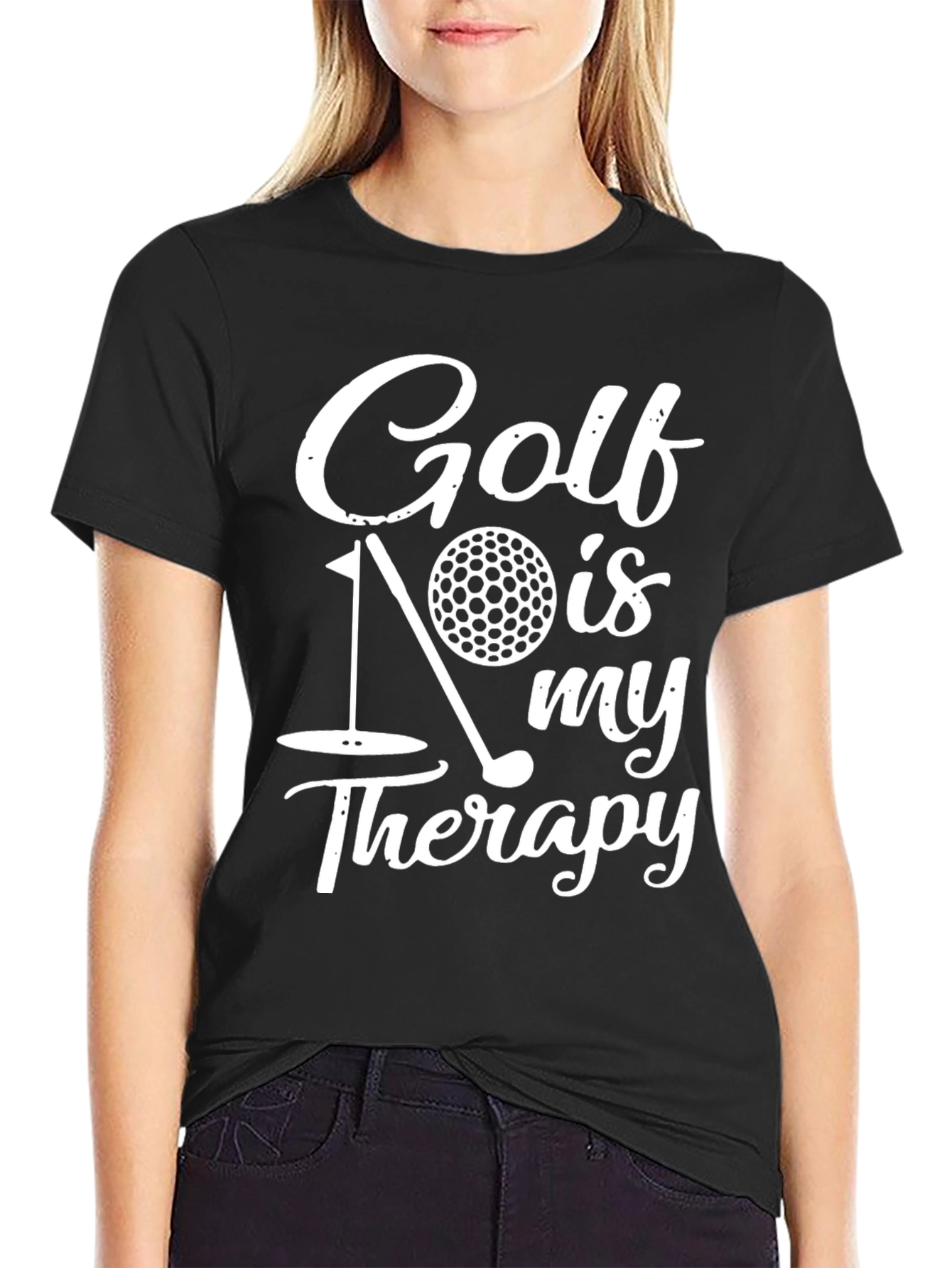 Golf Is My Therapy Graphic Tee - Black