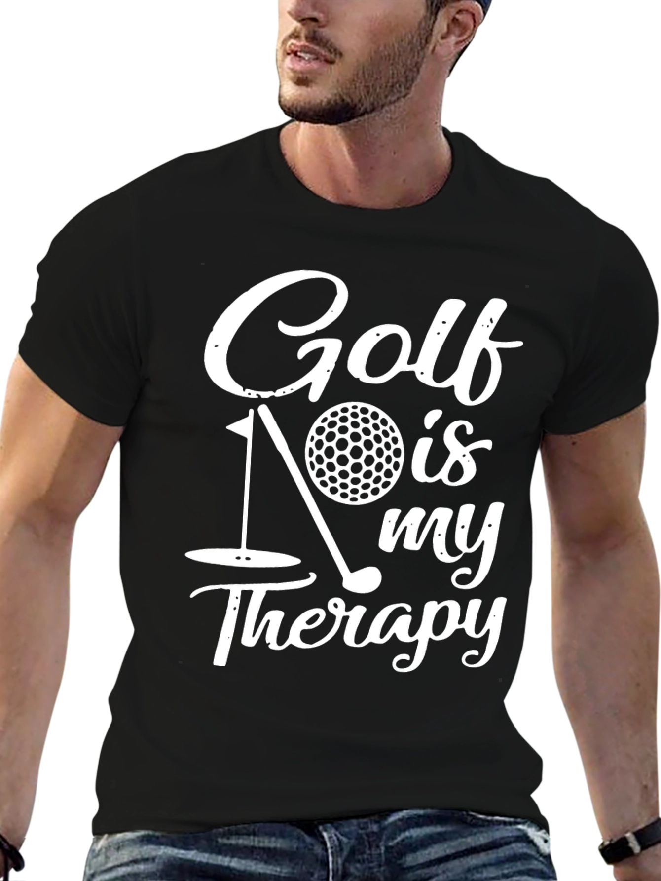 Golf Is My Therapy Graphic Tee - Black