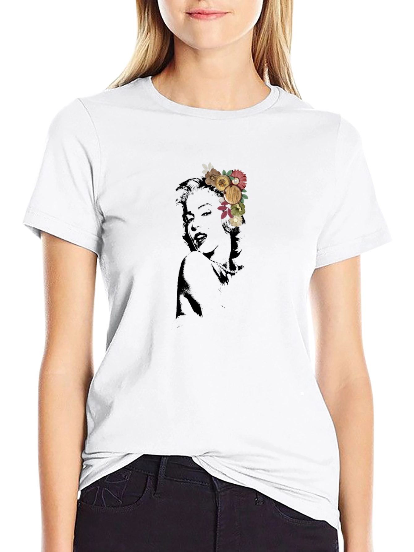 Marilyn Monroe Floral Graphic Black T-Shirt