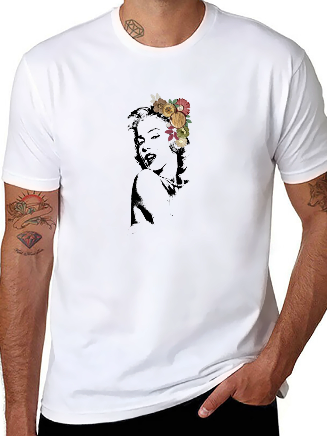 Marilyn Monroe Floral Graphic Black T-Shirt