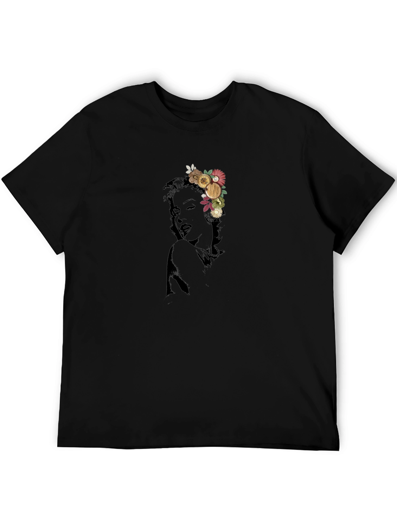 Marilyn Monroe Floral Graphic Black T-Shirt