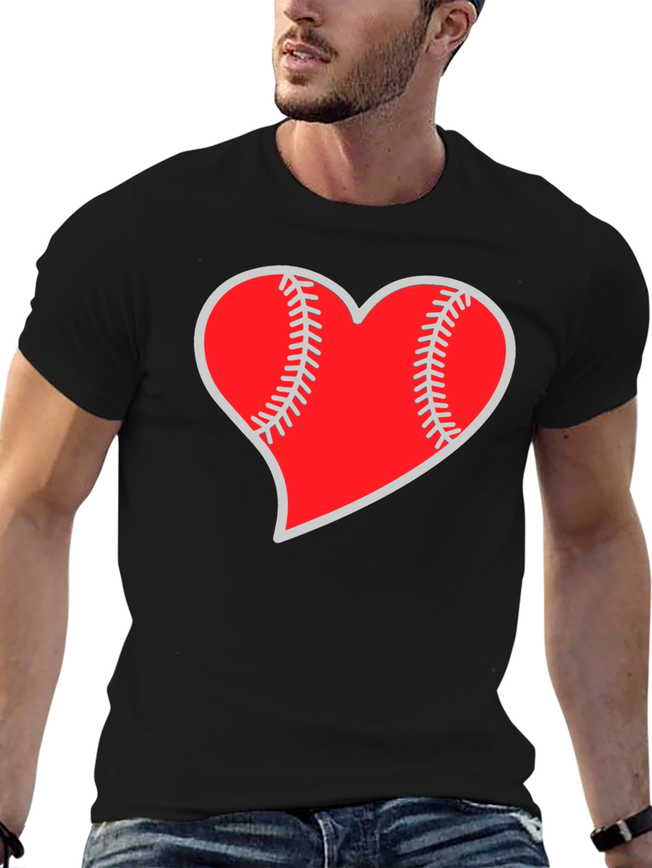 Baseball Heart Graphic Tee - Black Casual T-Shirt