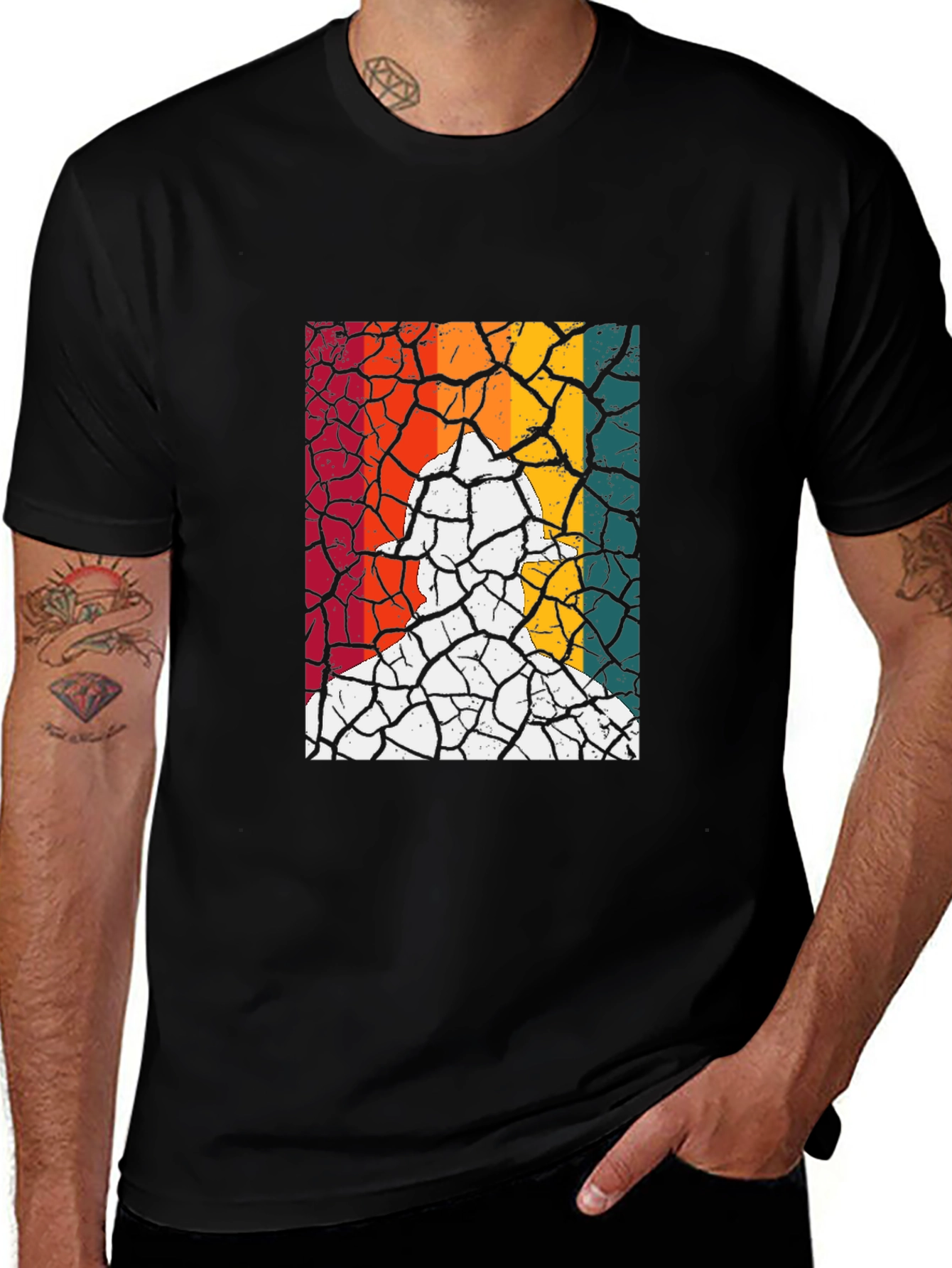 Retro Fireman Cracked Earth Black T-Shirt