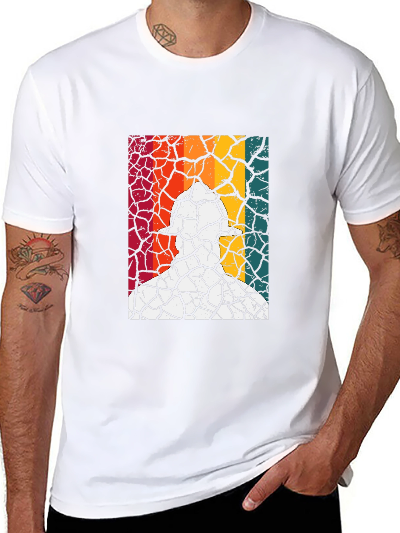 Retro Fireman Cracked Earth Black T-Shirt
