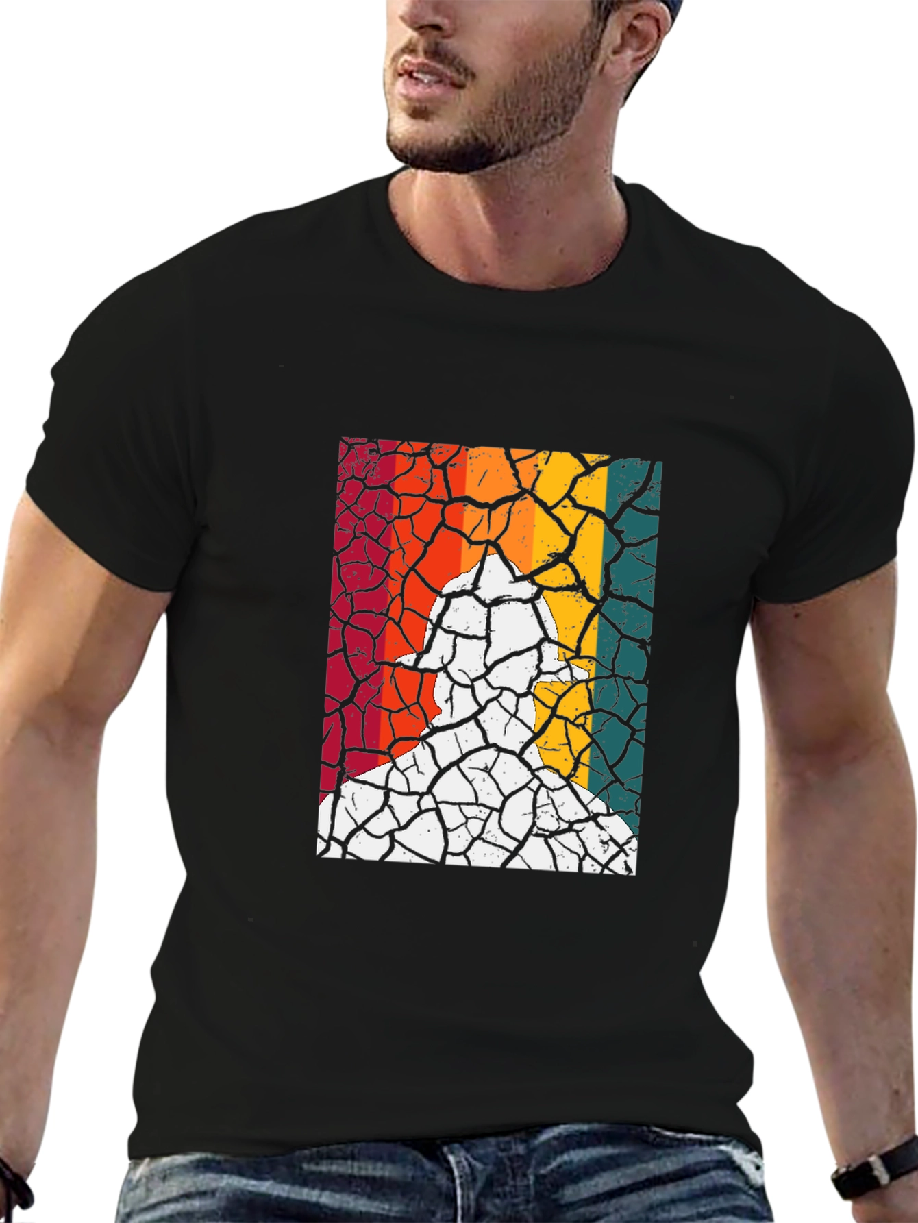 Retro Fireman Cracked Earth Black T-Shirt