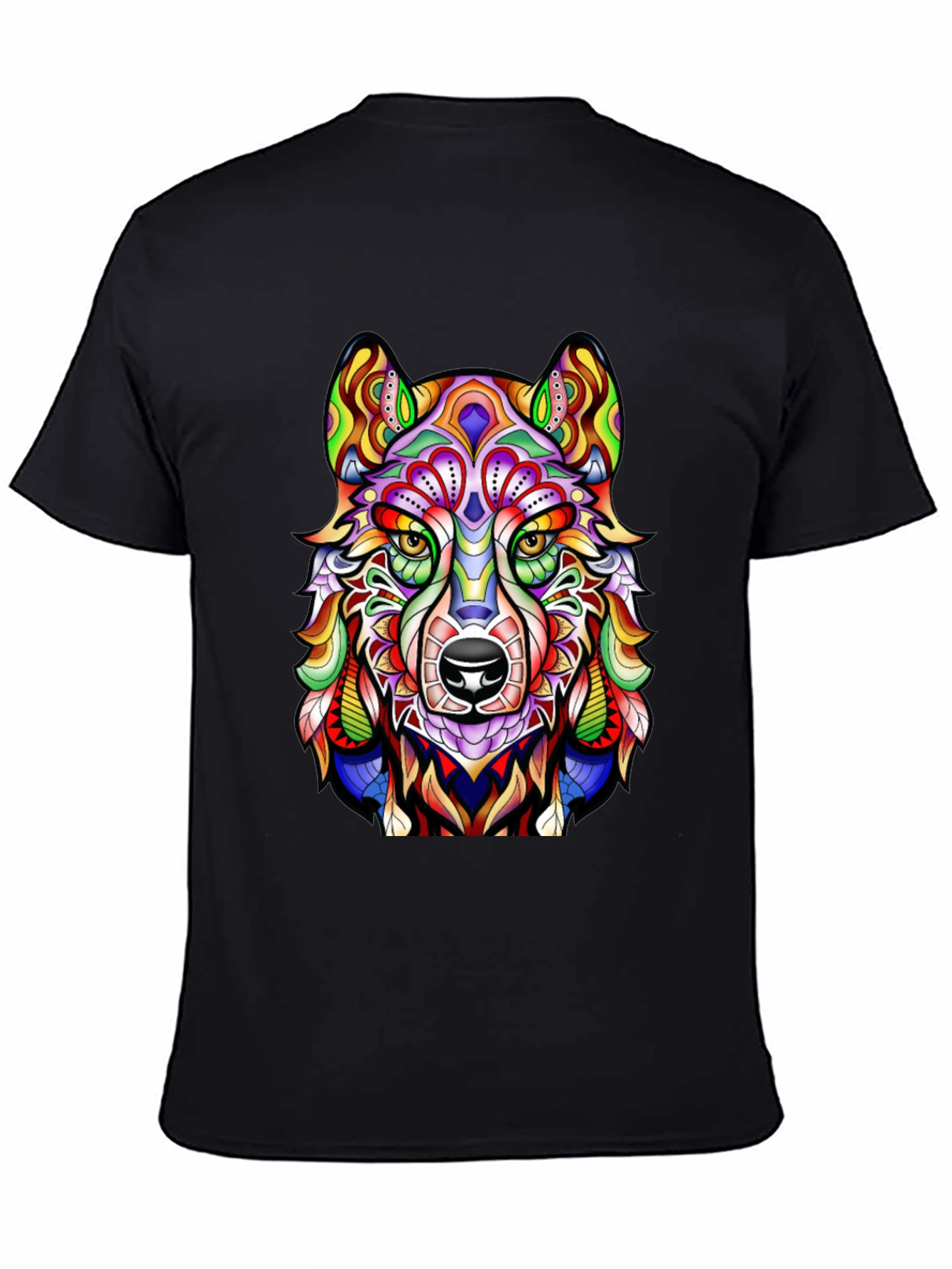 Vibrant Wolf Graphic Print Black T-Shirt