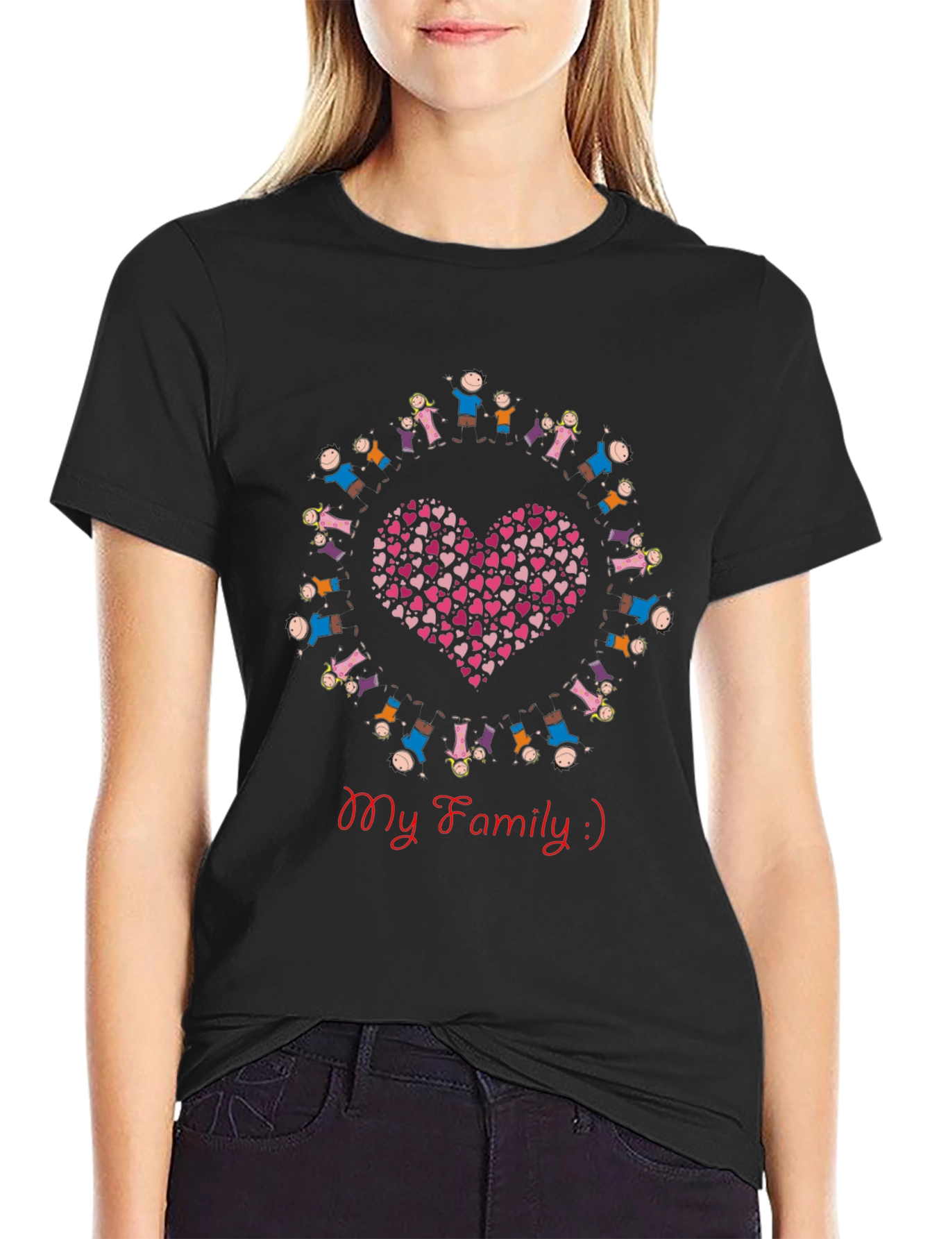 My Family Heart Graphic Black T-Shirt