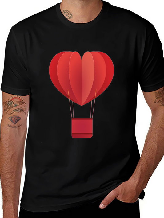 Heart Hot Air Balloon Graphic Tee - Black