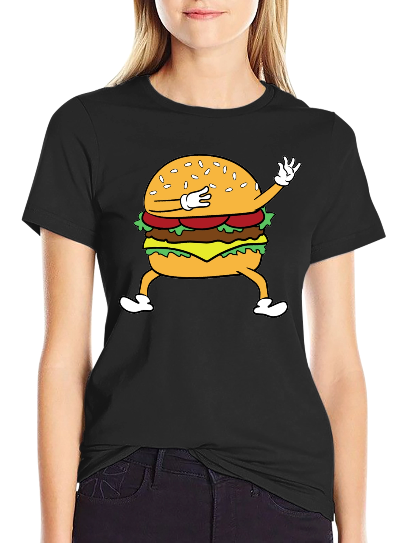 Dabbing Burger Graphic T-Shirt - Fun Casual Tee
