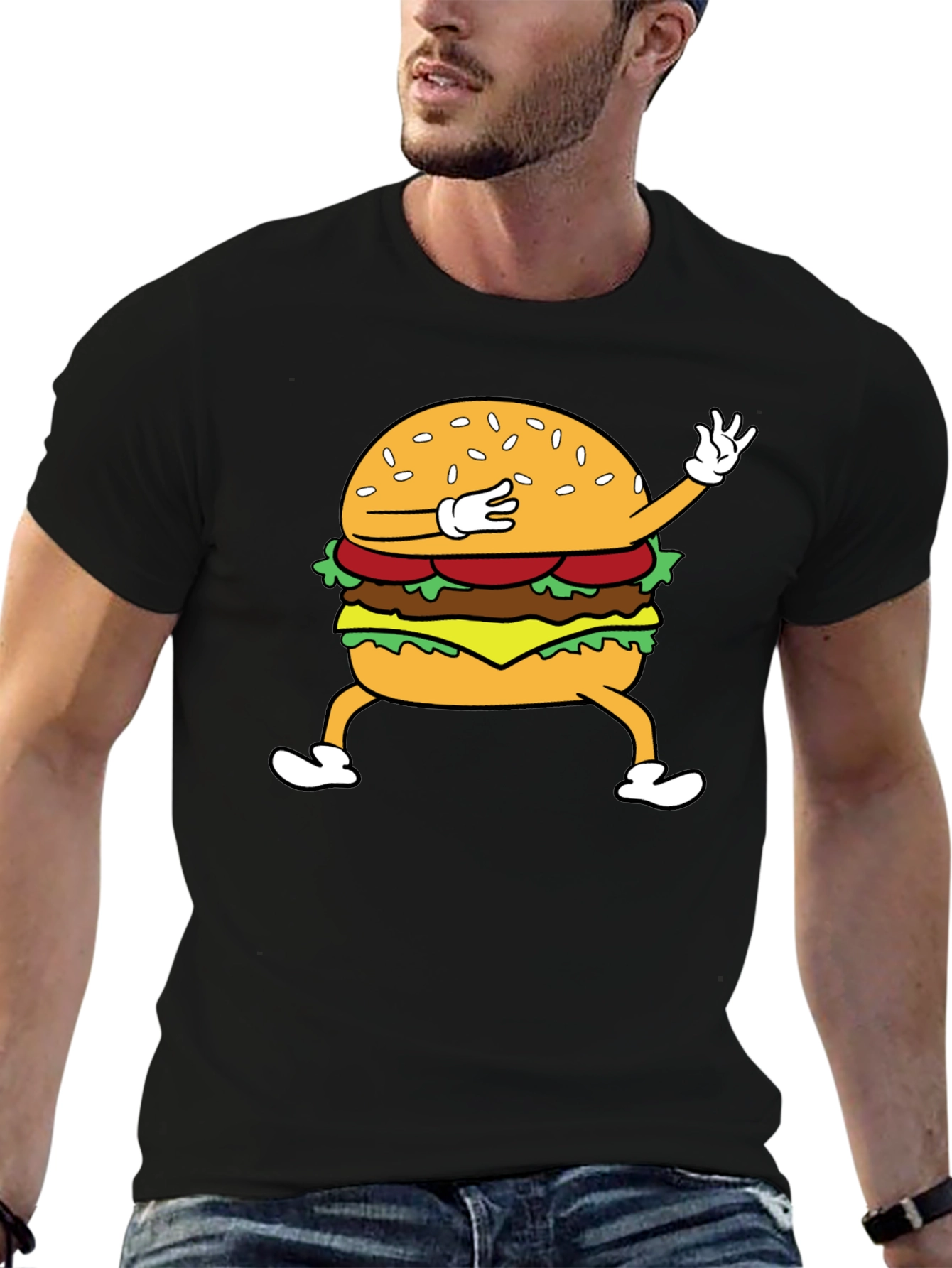 Dabbing Burger Graphic T-Shirt - Fun Casual Tee