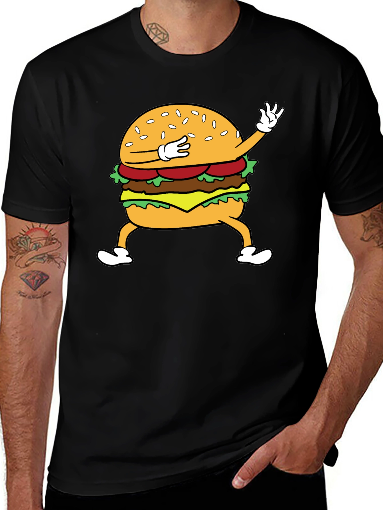 Dabbing Burger Graphic T-Shirt - Fun Casual Tee
