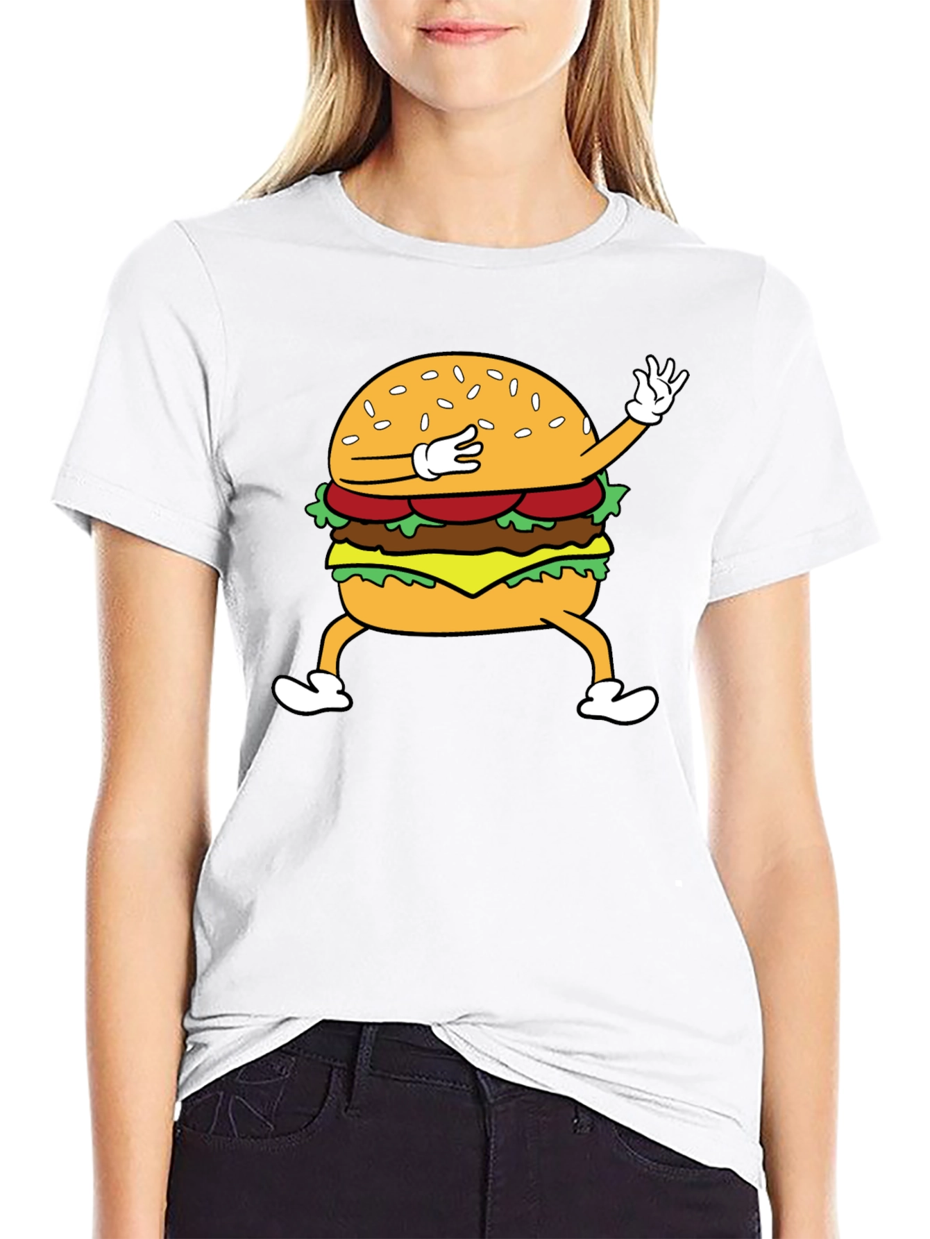 Dabbing Burger Graphic T-Shirt - Fun Casual Tee