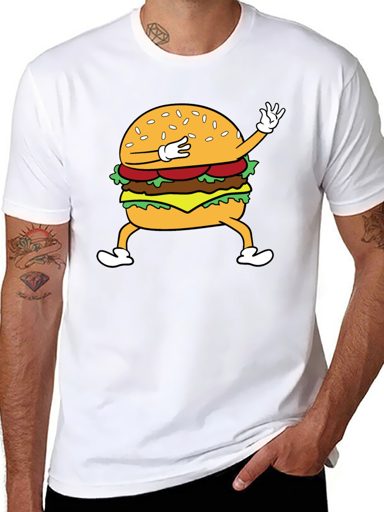 Dabbing Burger Graphic T-Shirt - Fun Casual Tee