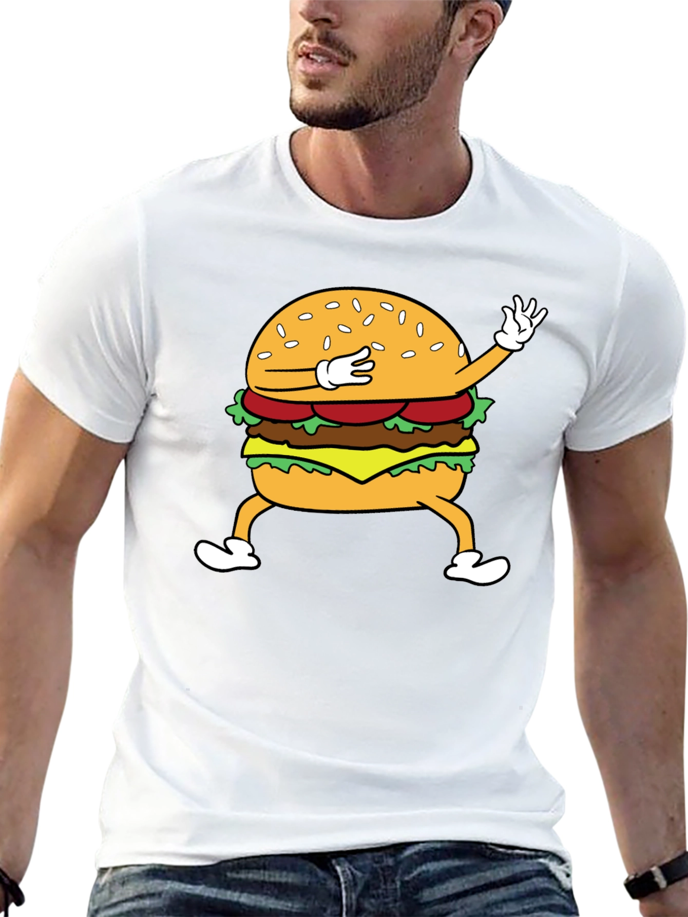 Dabbing Burger Graphic T-Shirt - Fun Casual Tee
