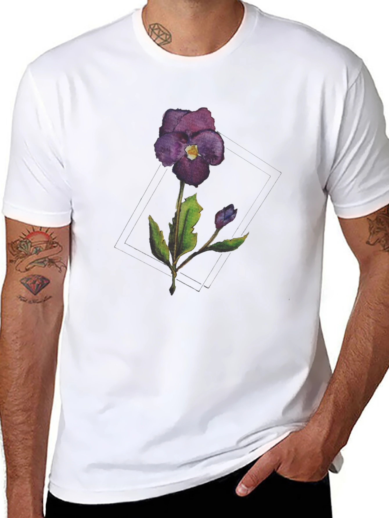 Violet Flower Graphic T-Shirt - Casual Style