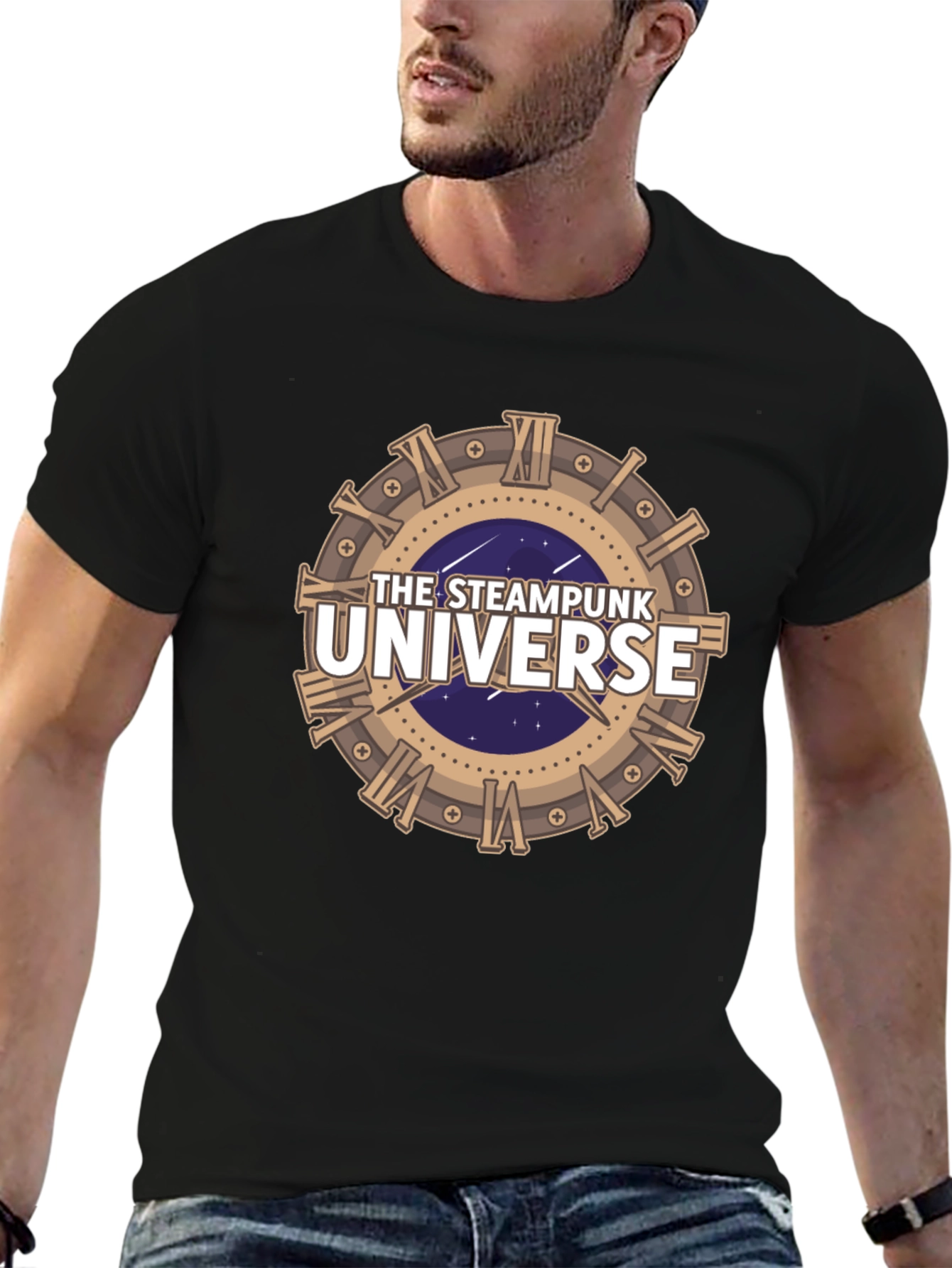 Steampunk Universe Graphic Tee - Black Cotton T-Shirt