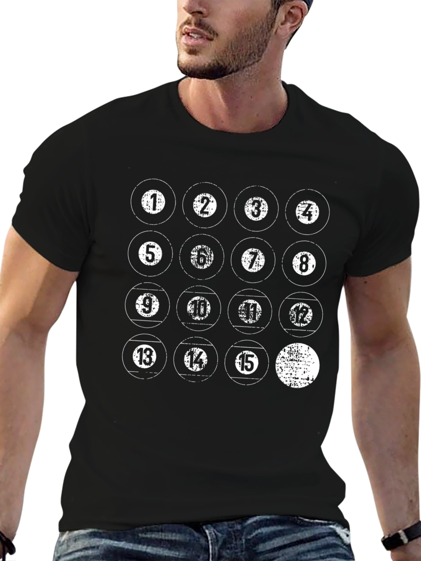 Distressed Pool Balls Graphic Black T-Shirt