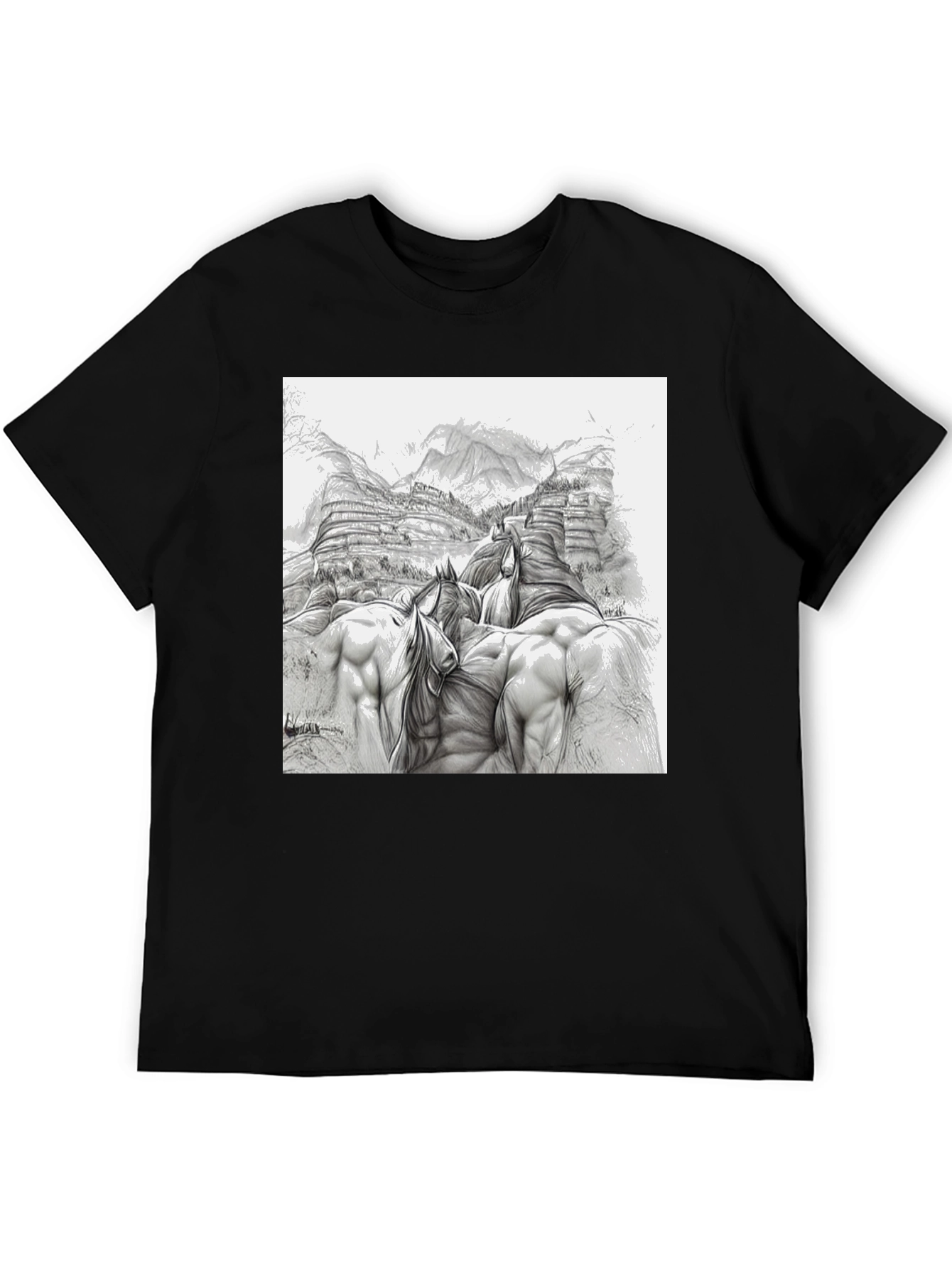 Sketch Art Horses Tee - Unique Graphic T-Shirt
