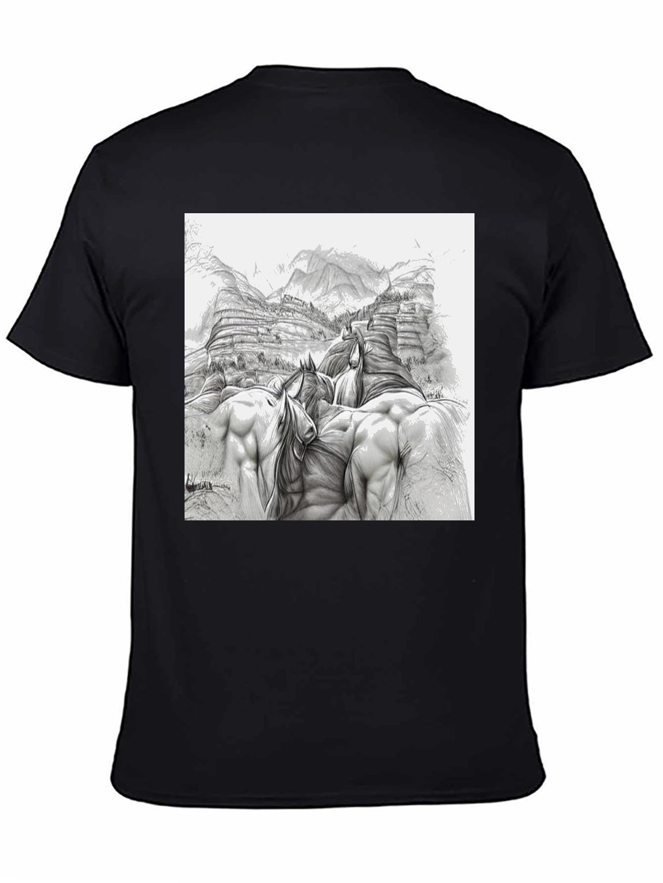 Sketch Art Horses Tee - Unique Graphic T-Shirt
