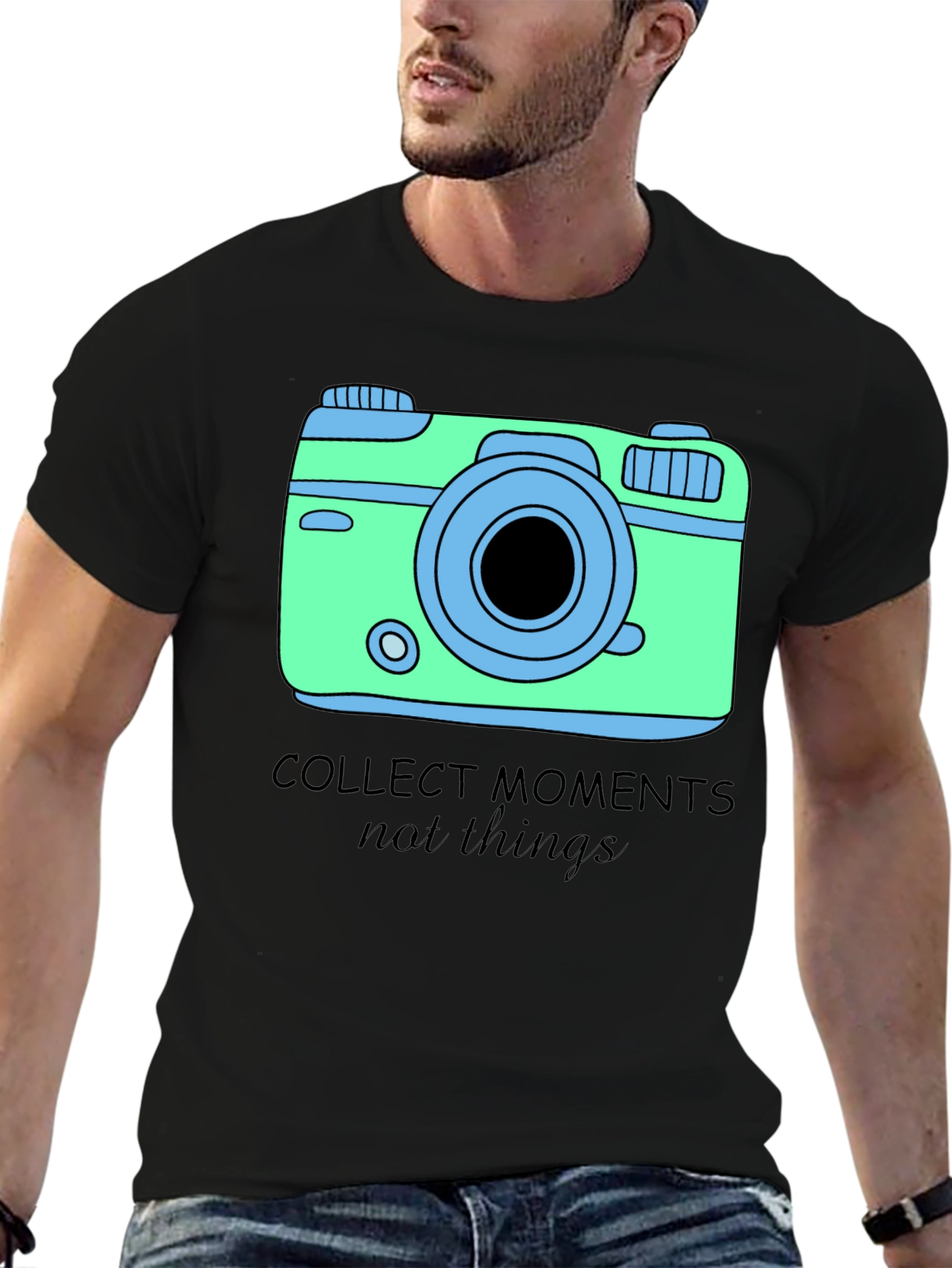 Collect Moments Graphic Tee - Camera Design Black Shirt