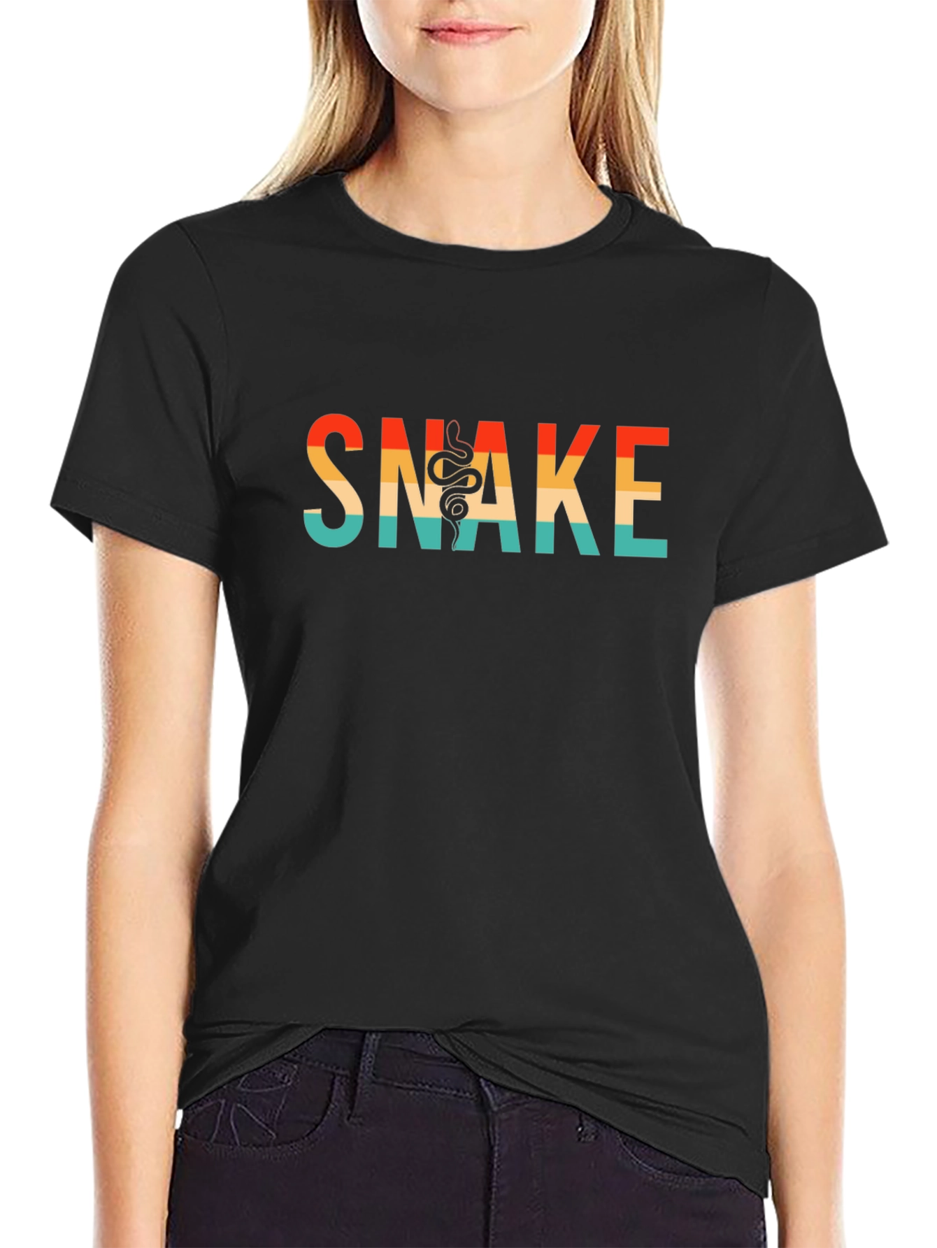 Retro Snake Graphic Tee - Stylish Black Cotton T-Shirt